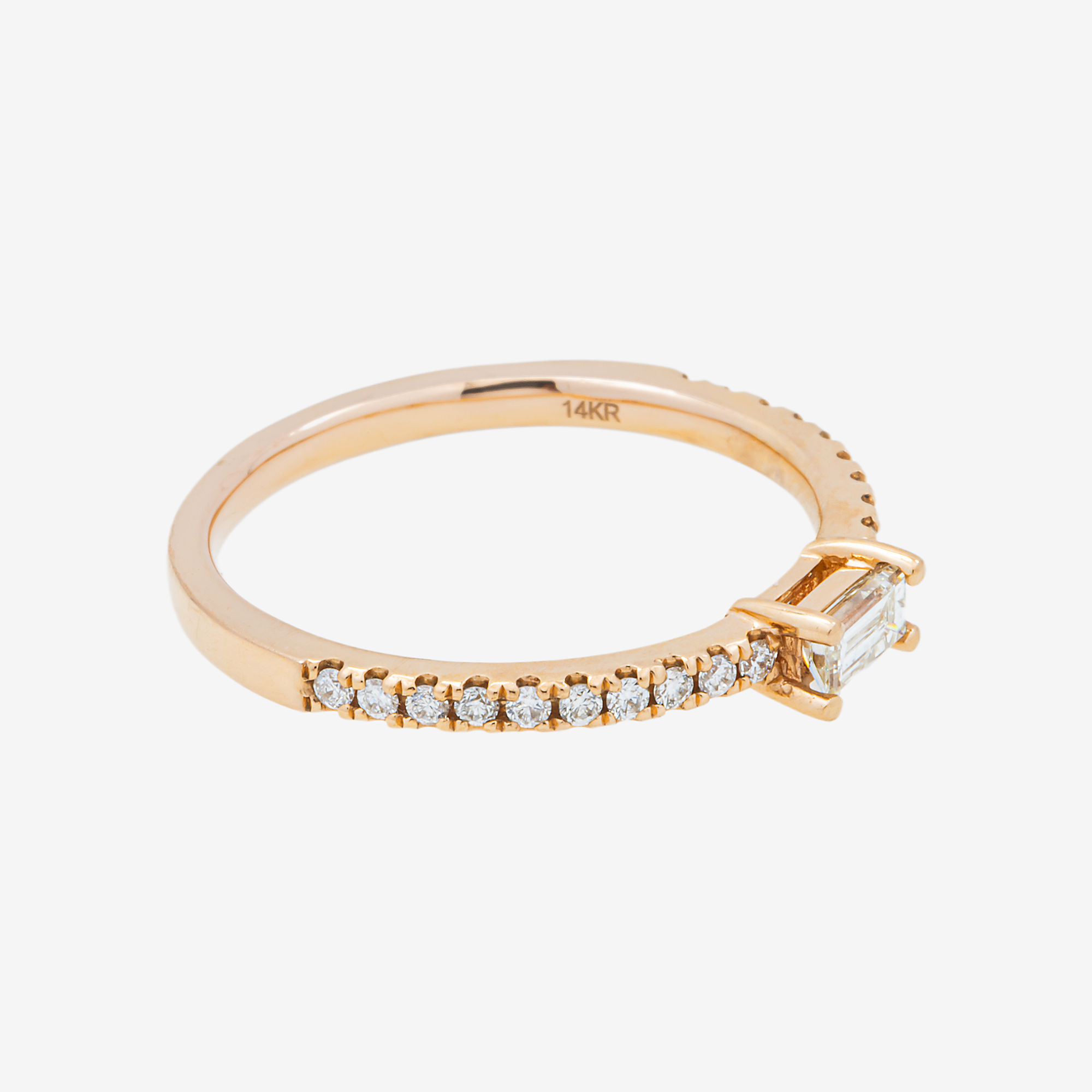 14K BAGUETTE CENTER DIAMOND RING IN YG .35 CT DIAMONDS