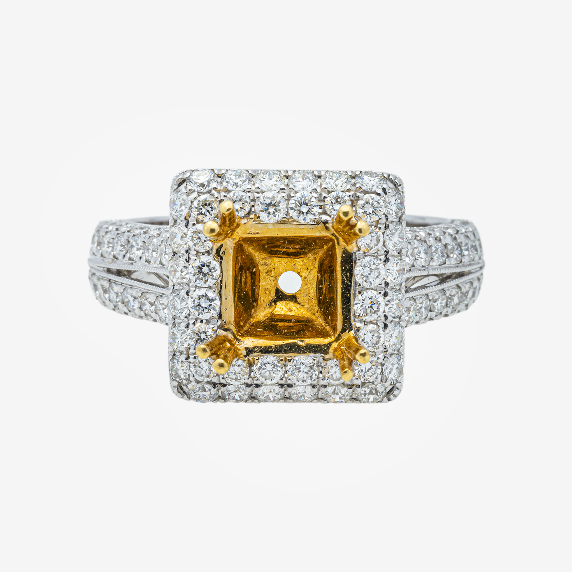 14K SQUARE DIAMOND ENGAGEMENT RING MOUNTING IN YG/WG TWO TONE 1.5 CT DIAMONDS
