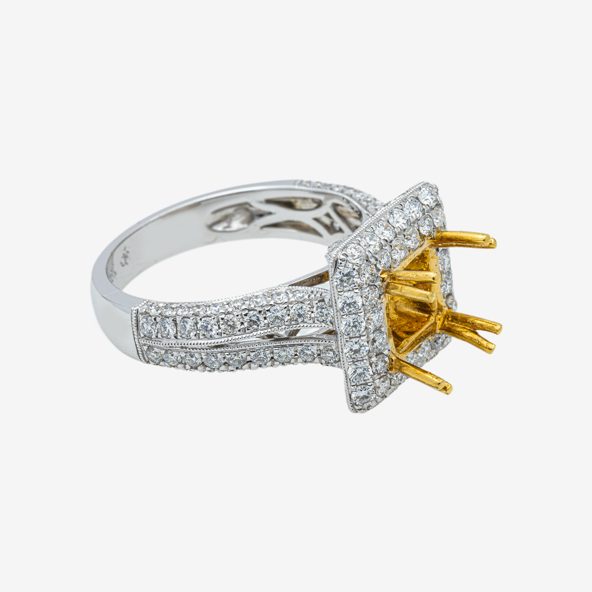 14K SQUARE DIAMOND ENGAGEMENT RING MOUNTING IN YG/WG TWO TONE 1.5 CT DIAMONDS