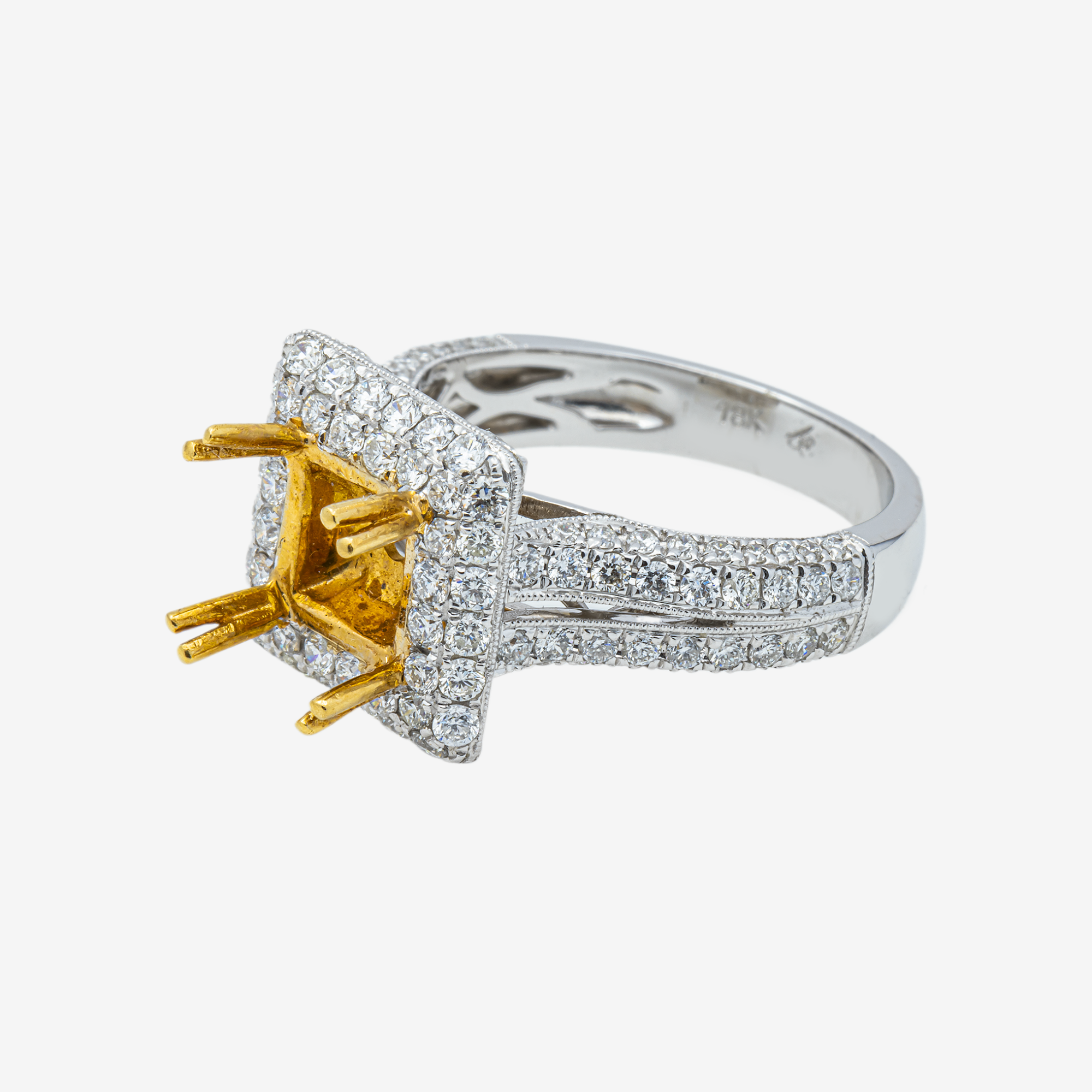 14K SQUARE DIAMOND ENGAGEMENT RING MOUNTING IN YG/WG TWO TONE 1.5 CT DIAMONDS
