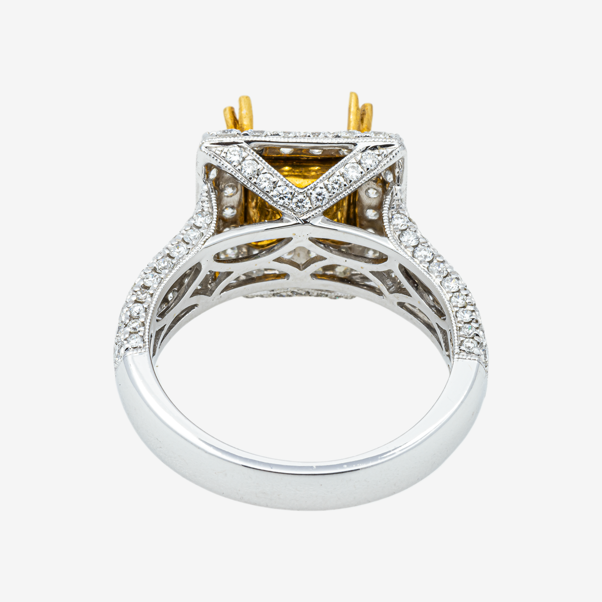 14K SQUARE DIAMOND ENGAGEMENT RING MOUNTING IN YG/WG TWO TONE 1.5 CT DIAMONDS
