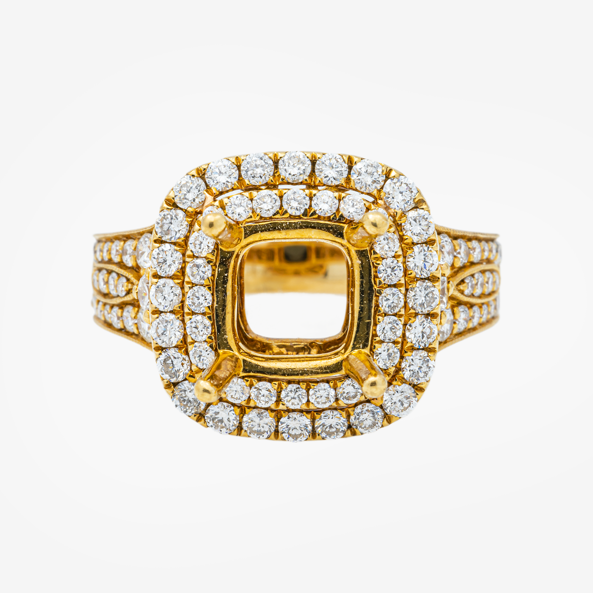 14K ROUNDED SQUARE DIAMOND ENGAGEMENT RING MOUNTING IN YG 1.3 CT DIAMONDS