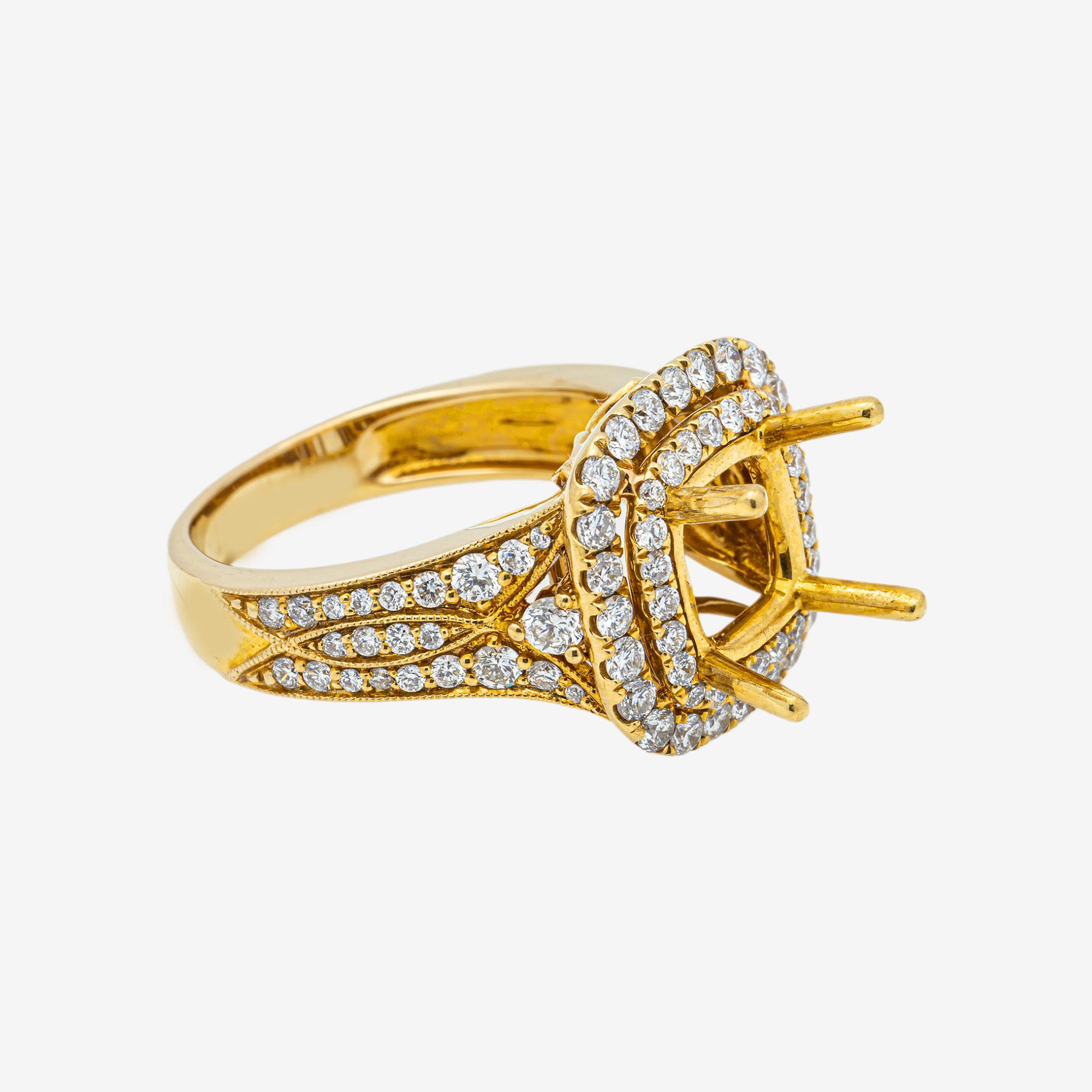 14K ROUNDED SQUARE DIAMOND ENGAGEMENT RING MOUNTING IN YG 1.3 CT DIAMONDS