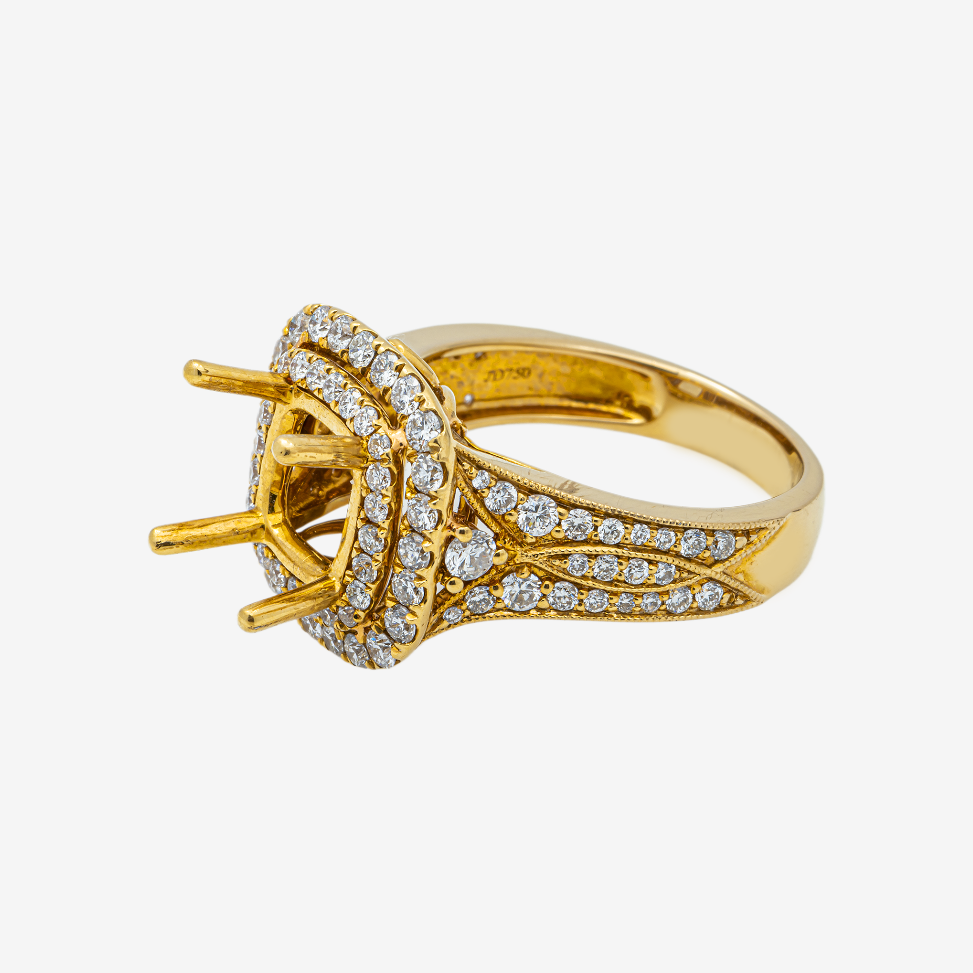 14K ROUNDED SQUARE DIAMOND ENGAGEMENT RING MOUNTING IN YG 1.3 CT DIAMONDS