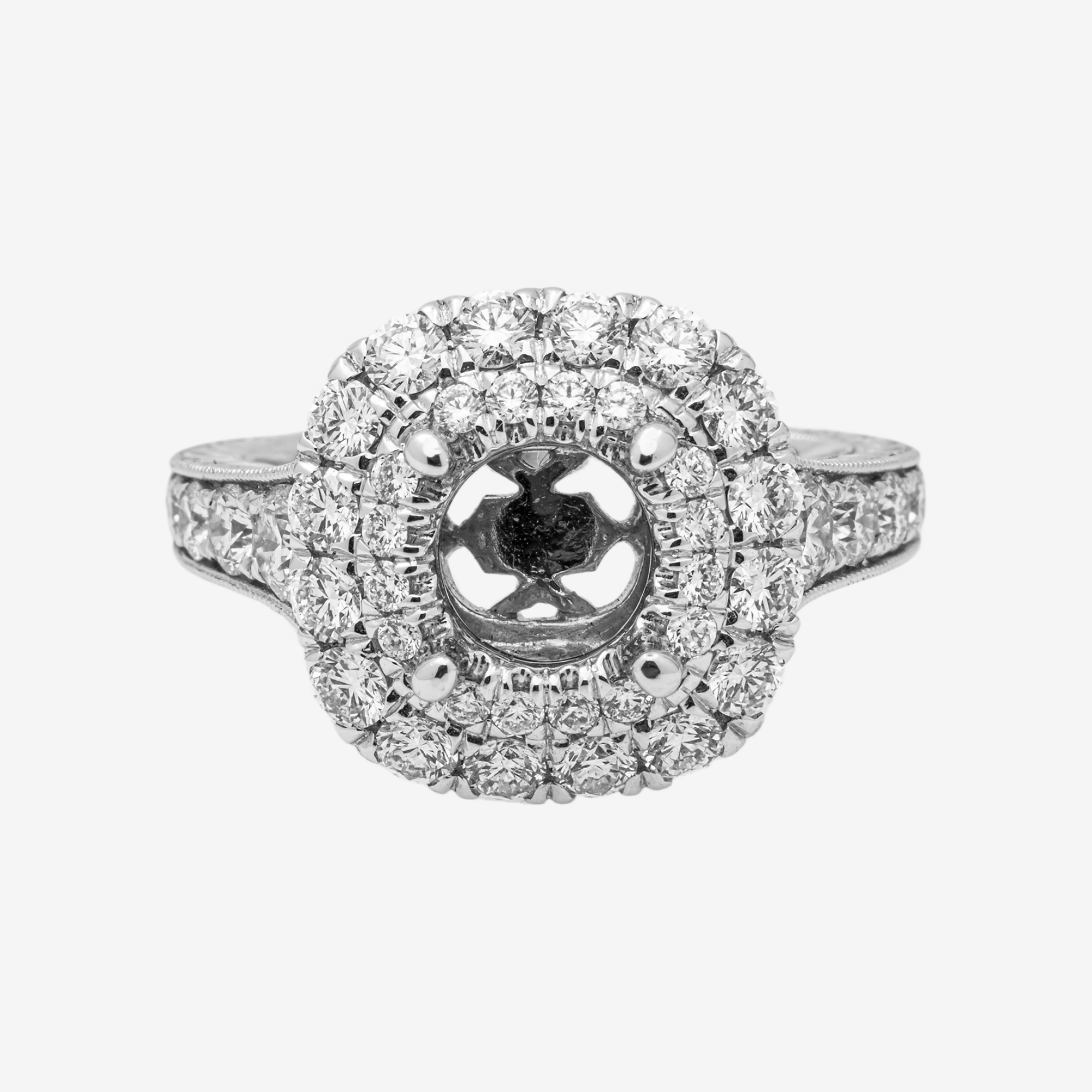 14K ROUNDED SQUARE DIAMOND ENGAGEMENT RING MOUNTING IN WG 1.75 CT DIAMONDS