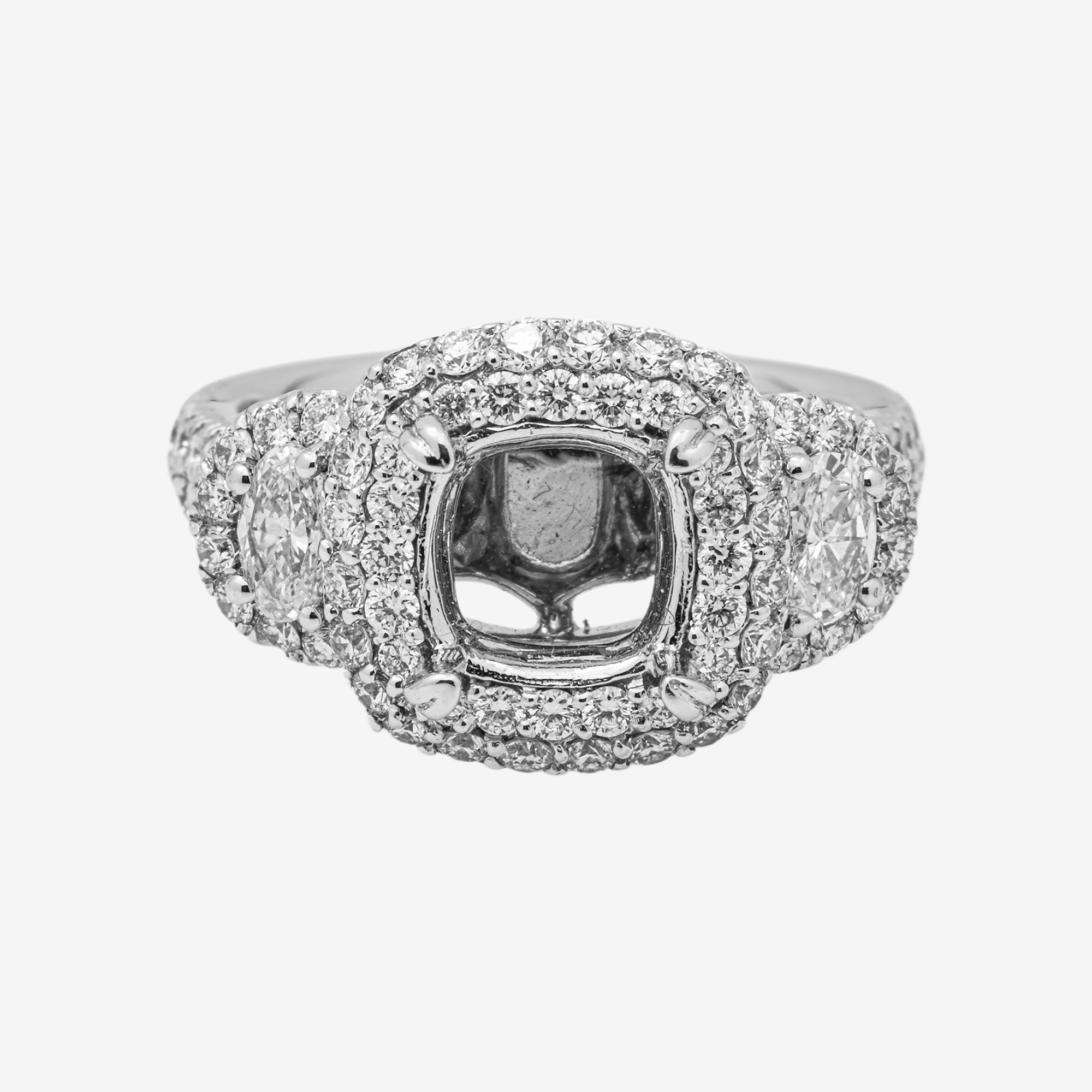 14K ROUNDED SQUARE DIAMOND ENGAGEMENT RING MOUNTING IN WG 2 CT DIAMONDS