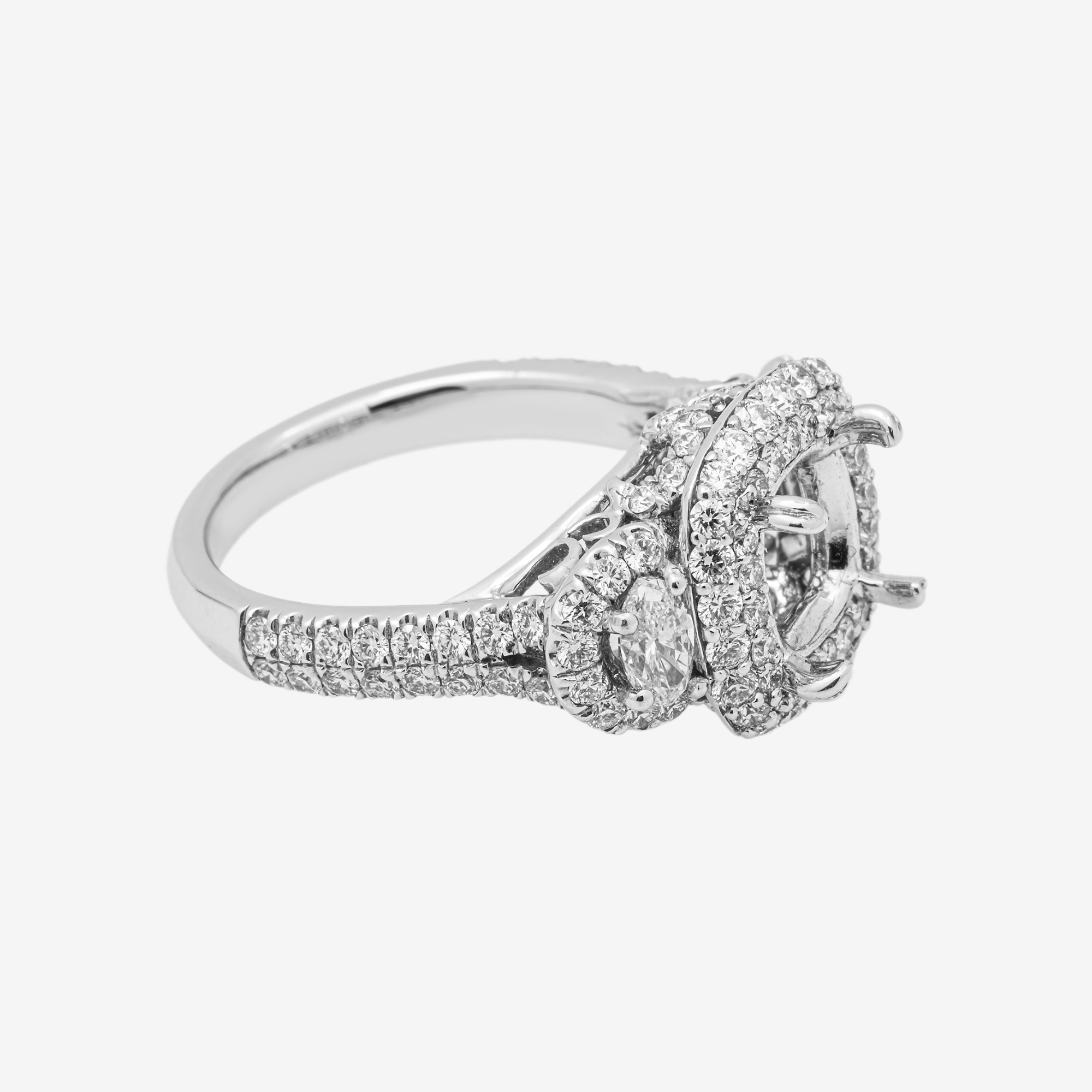 14K ROUNDED SQUARE DIAMOND ENGAGEMENT RING MOUNTING IN WG 2 CT DIAMONDS