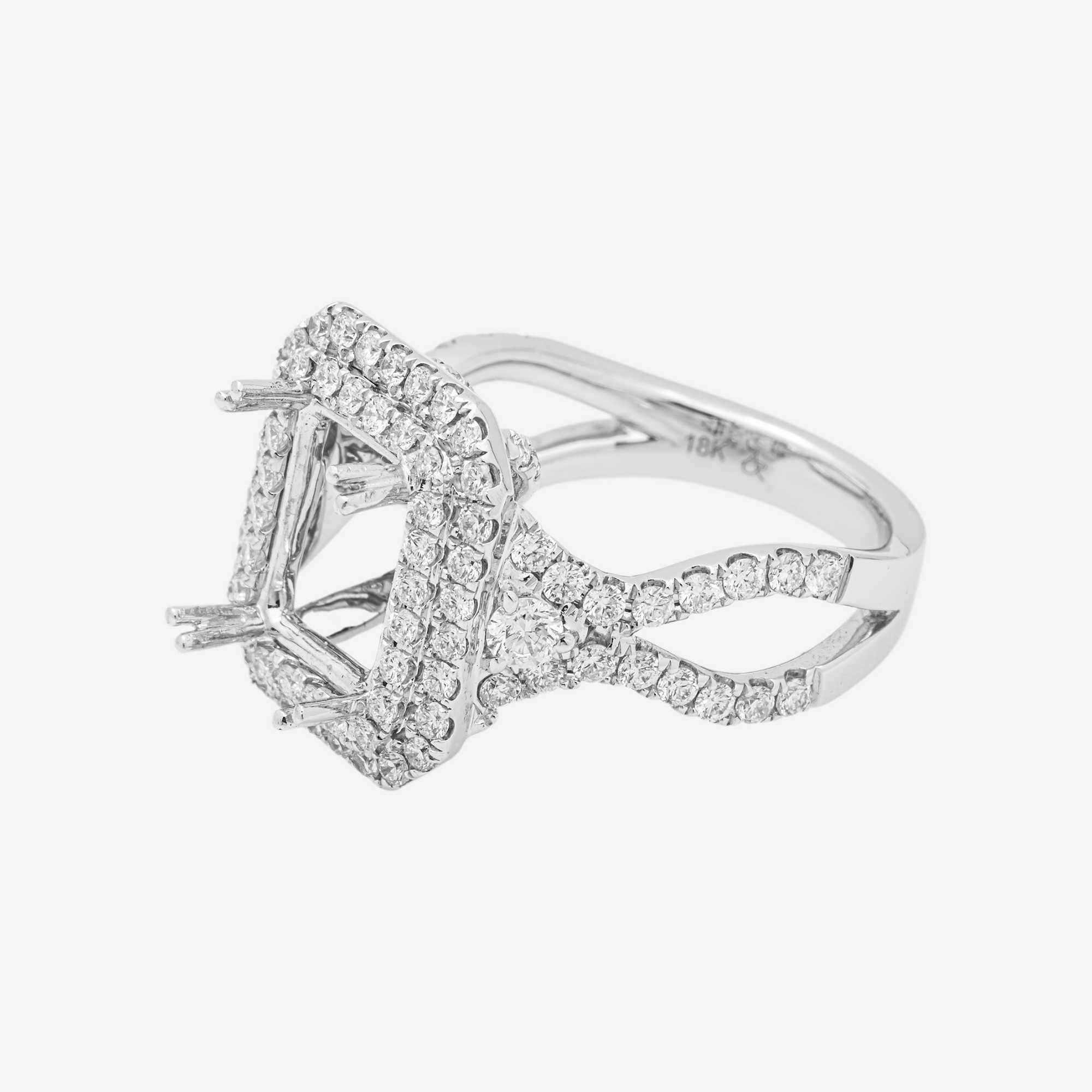18K SQUARE DIAMOND ENGAGEMENT RING MOUNTING IN WG 1.6 CT DIAMONDS