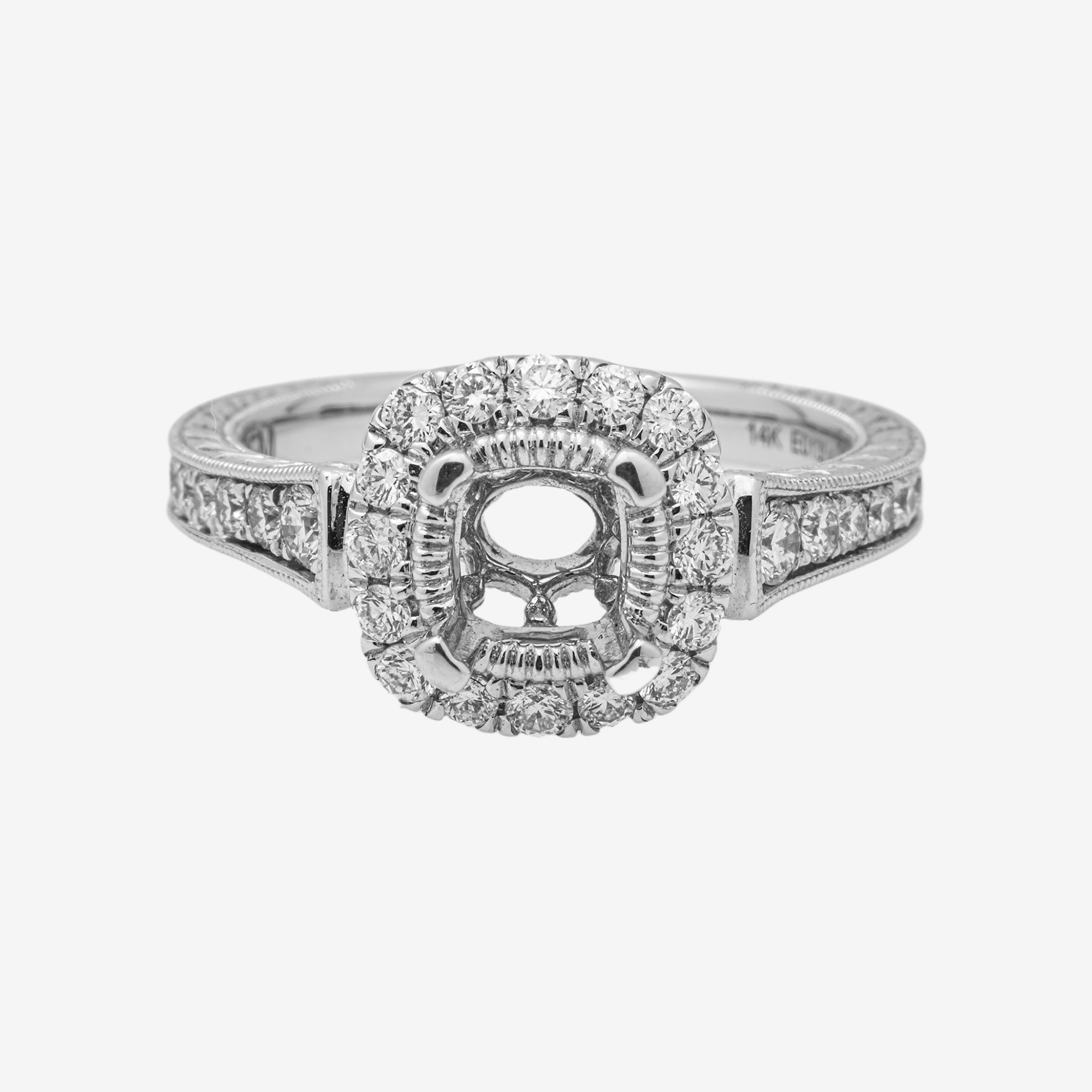 14K ROUNDED SQUARE DIAMOND ENGAGEMENT RING MOUNTING IN WG .65 CT DIAMONDS