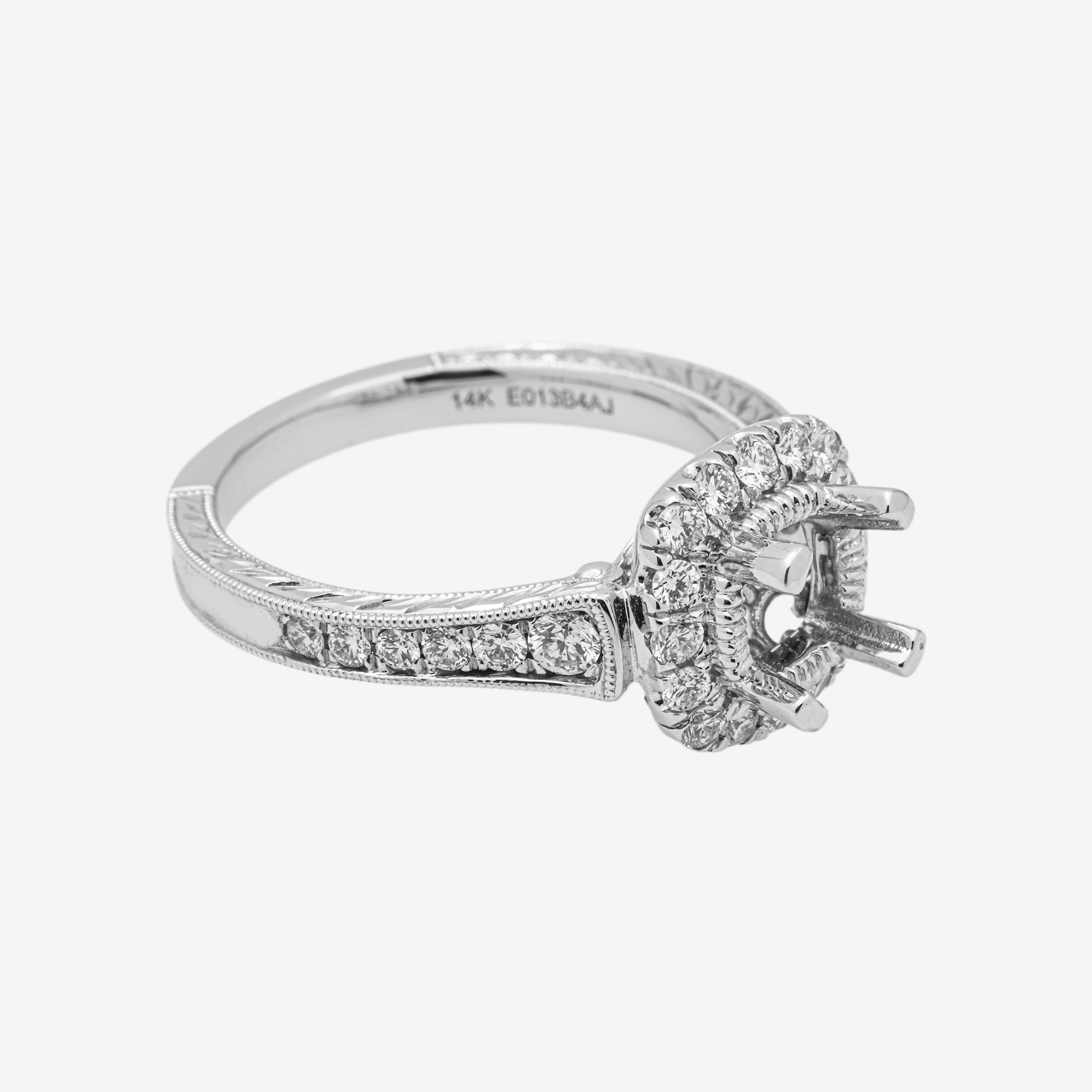 14K ROUNDED SQUARE DIAMOND ENGAGEMENT RING MOUNTING IN WG .65 CT DIAMONDS