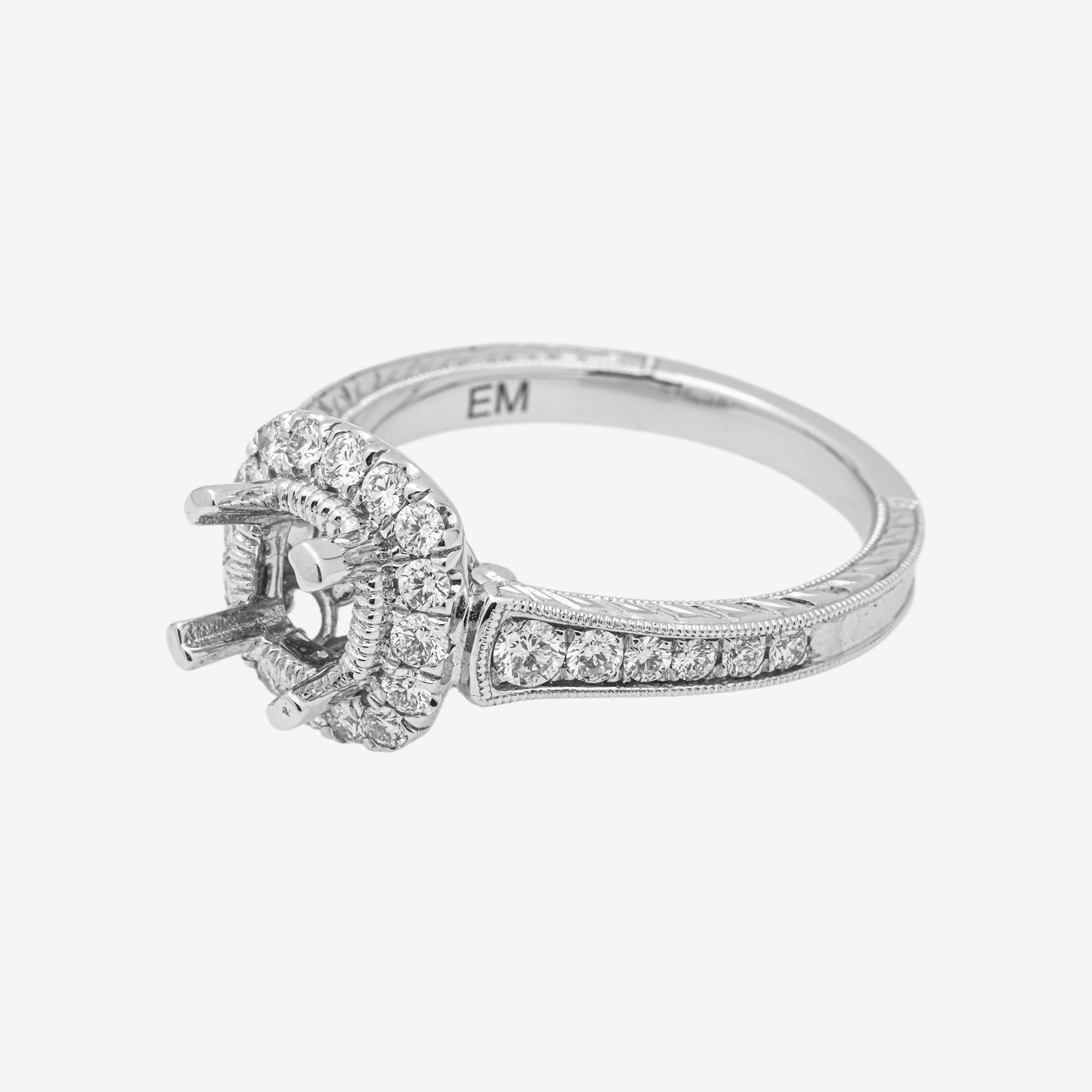 14K ROUNDED SQUARE DIAMOND ENGAGEMENT RING MOUNTING IN WG .65 CT DIAMONDS