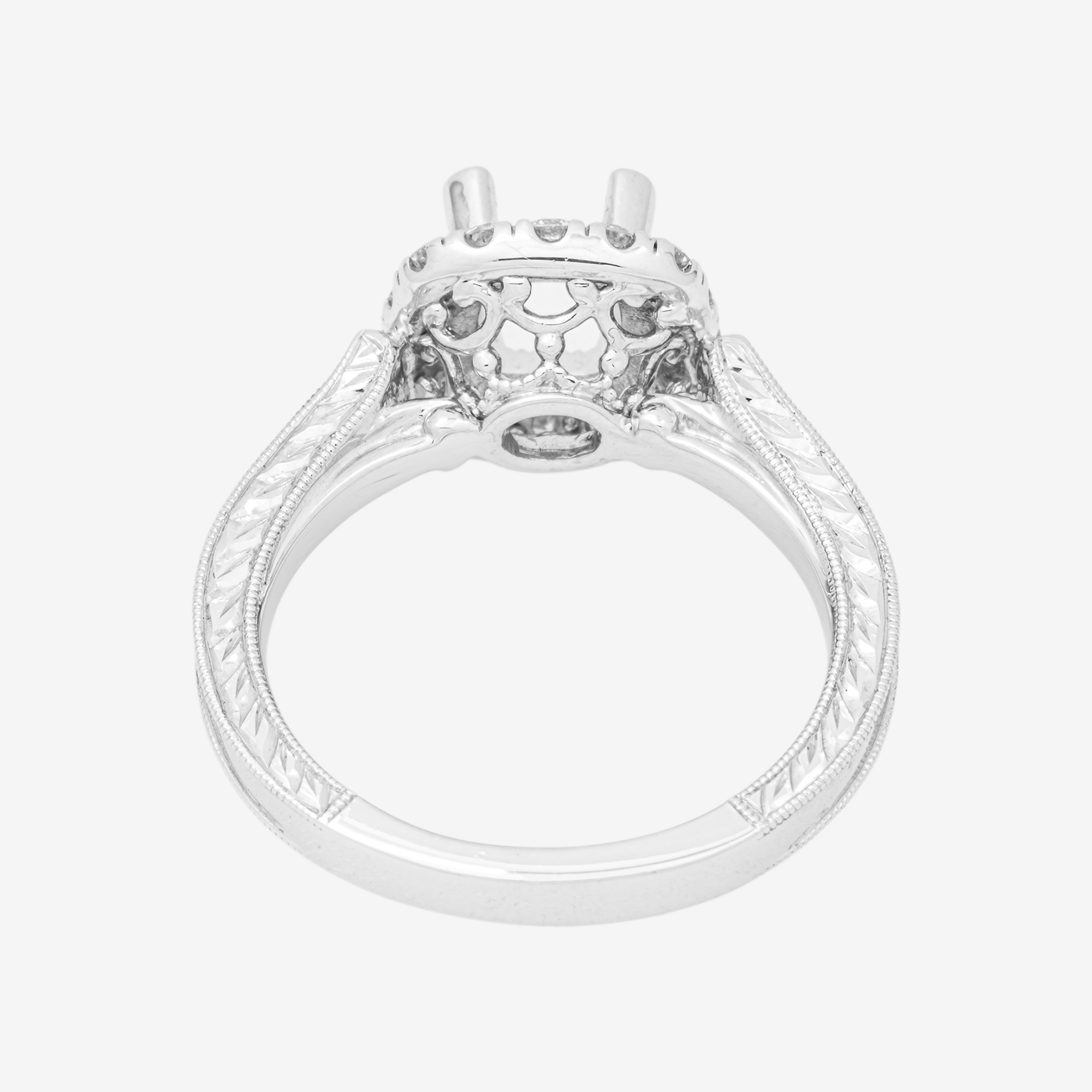 14K ROUNDED SQUARE DIAMOND ENGAGEMENT RING MOUNTING IN WG .65 CT DIAMONDS
