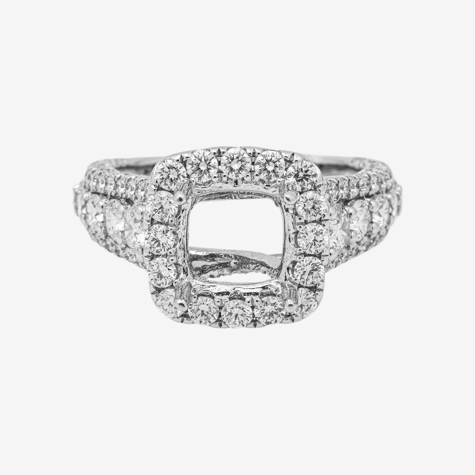 14K ROUNDED SQUARE DIAMOND ENGAGEMENT RING MOUNTING IN WG 2.31 CT DIAMONDS