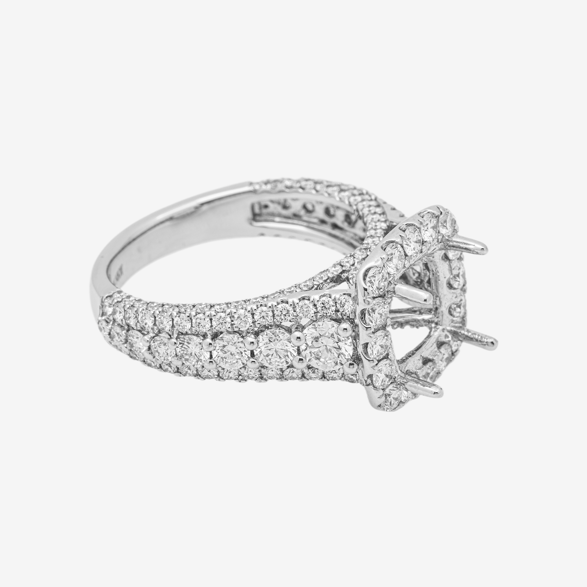 14K ROUNDED SQUARE DIAMOND ENGAGEMENT RING MOUNTING IN WG 2.31 CT DIAMONDS