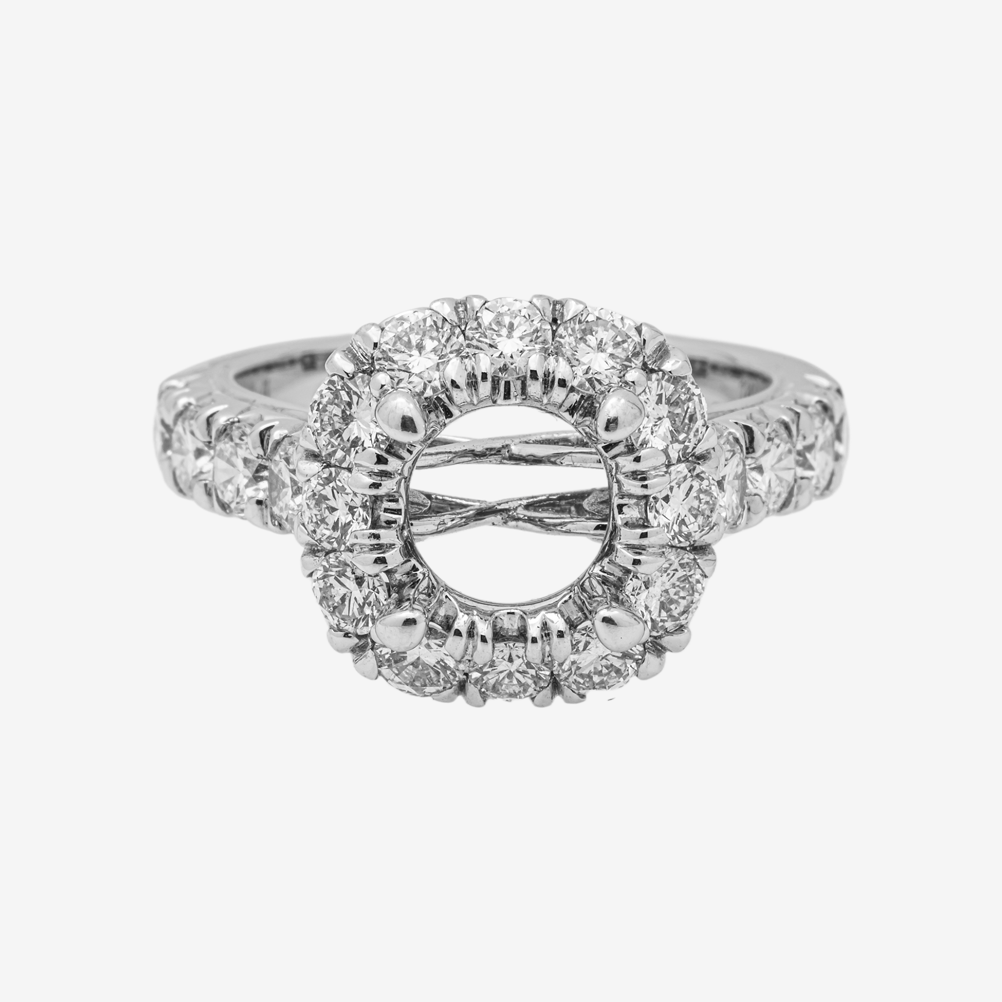 14K ROUNDED SQUARE DIAMOND ENGAGEMENT RING MOUNTING IN WG 1.8 CT DIAMONDS