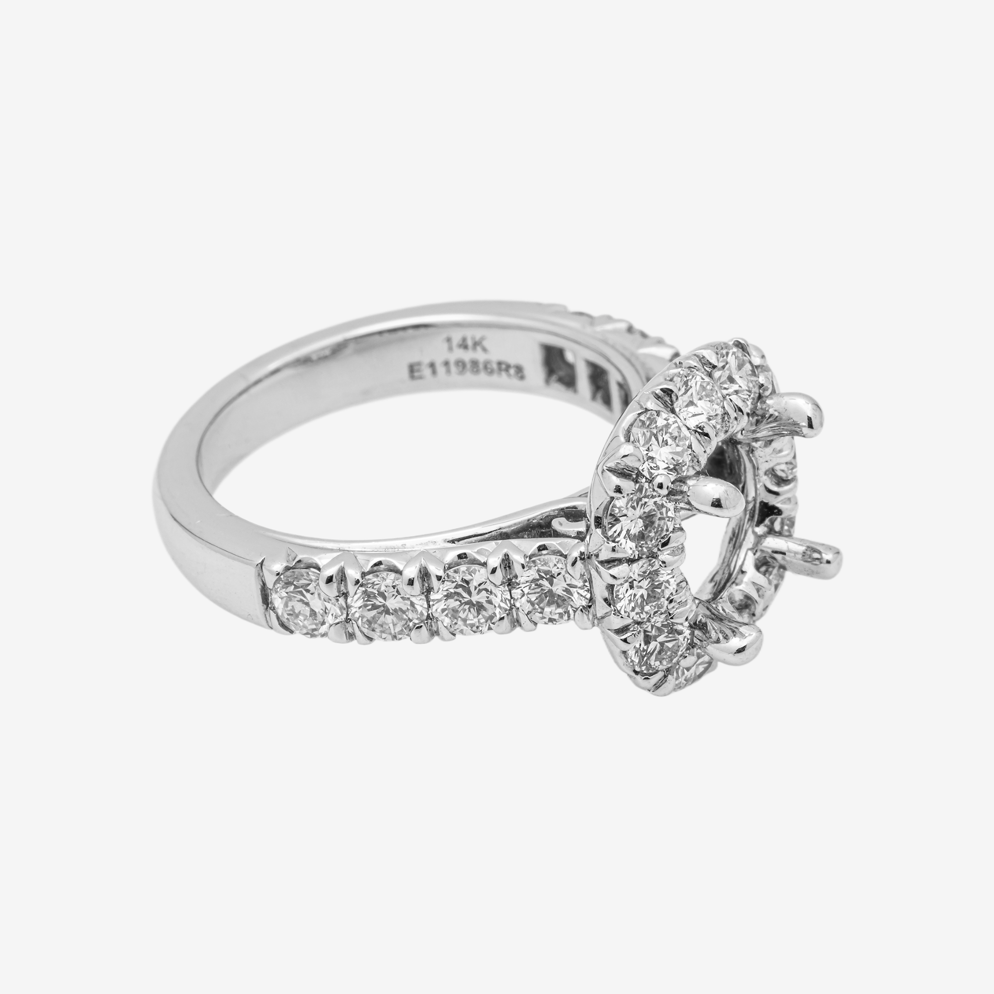 14K ROUNDED SQUARE DIAMOND ENGAGEMENT RING MOUNTING IN WG 1.8 CT DIAMONDS