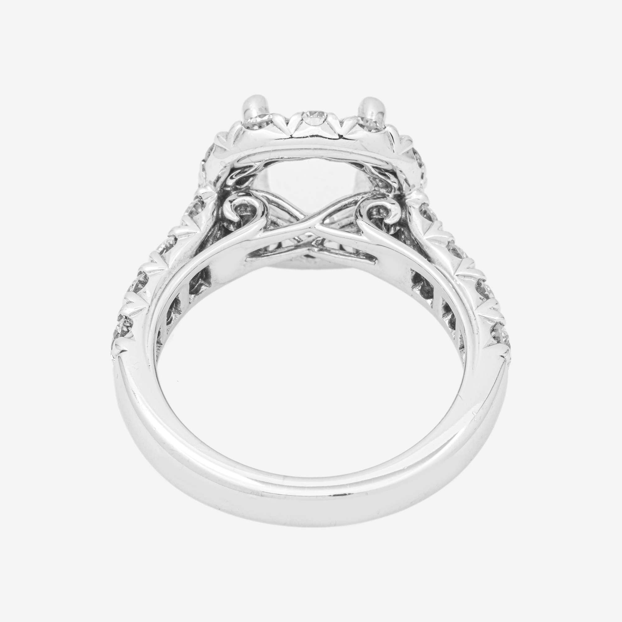 14K ROUNDED SQUARE DIAMOND ENGAGEMENT RING MOUNTING IN WG 1.8 CT DIAMONDS