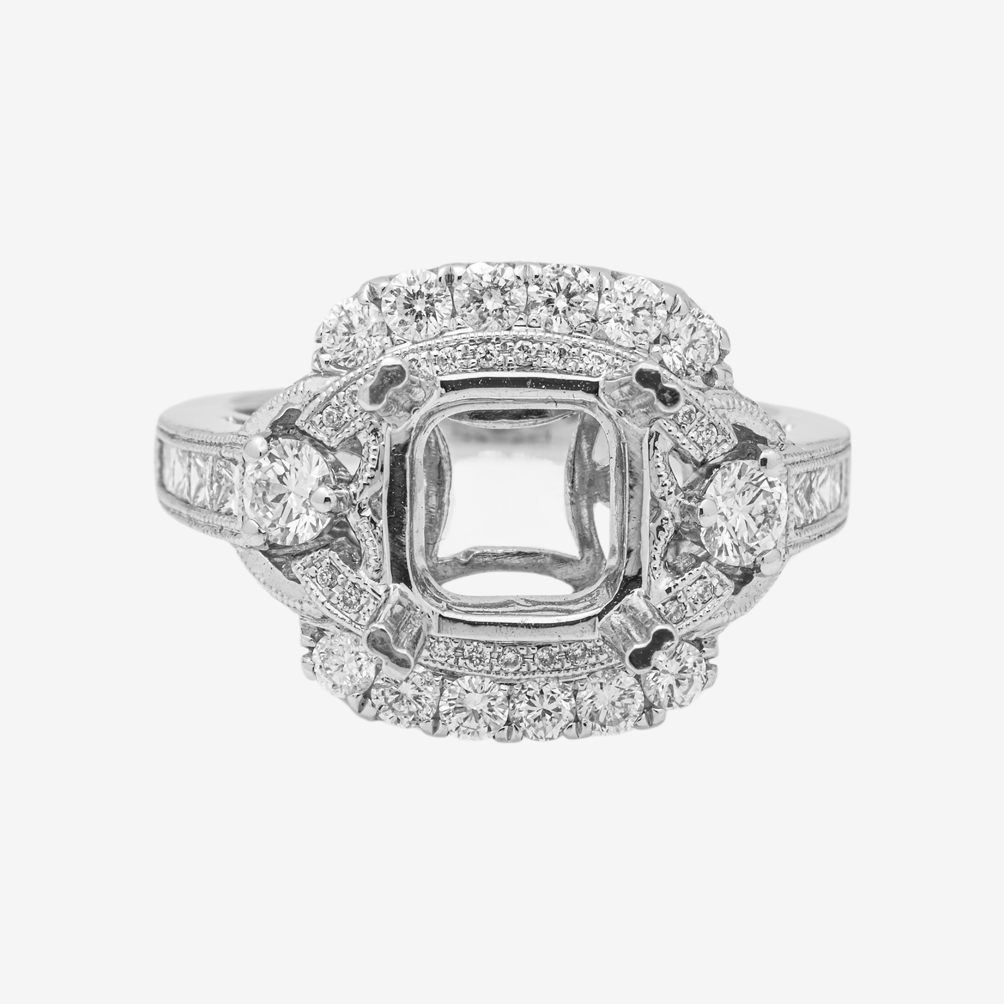 18K SQUARE DIAMOND ENGAGEMENT RING MOUNTING IN WG 1.36 CT DIAMONDS