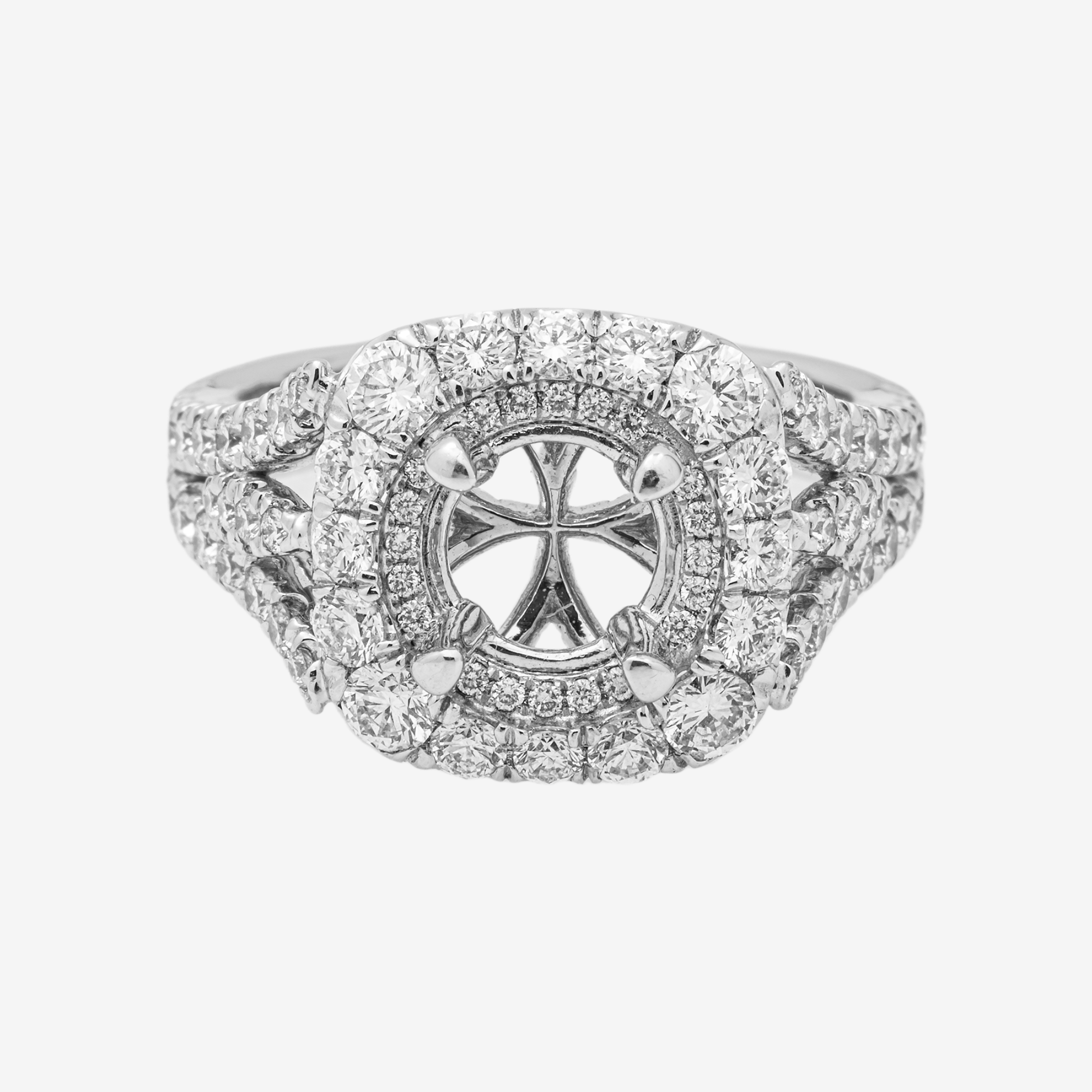 14K ROUNDED SQUARE DIAMOND ENGAGEMENT RING MOUNTING IN WG 1.7 CT DIAMONDS