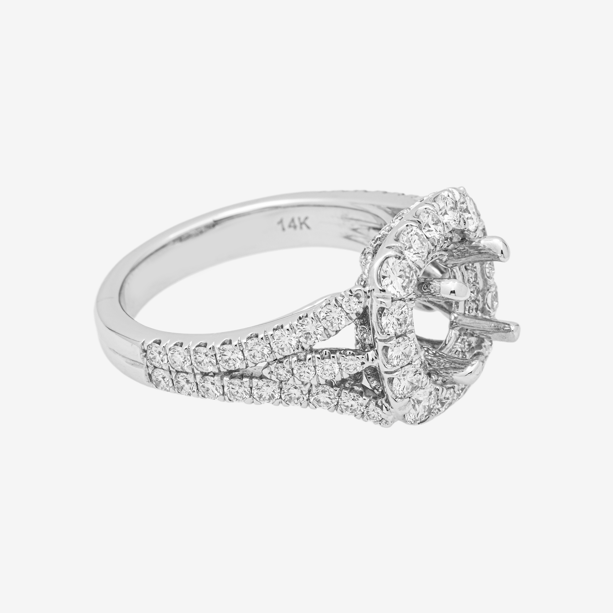 14K ROUNDED SQUARE DIAMOND ENGAGEMENT RING MOUNTING IN WG 1.7 CT DIAMONDS