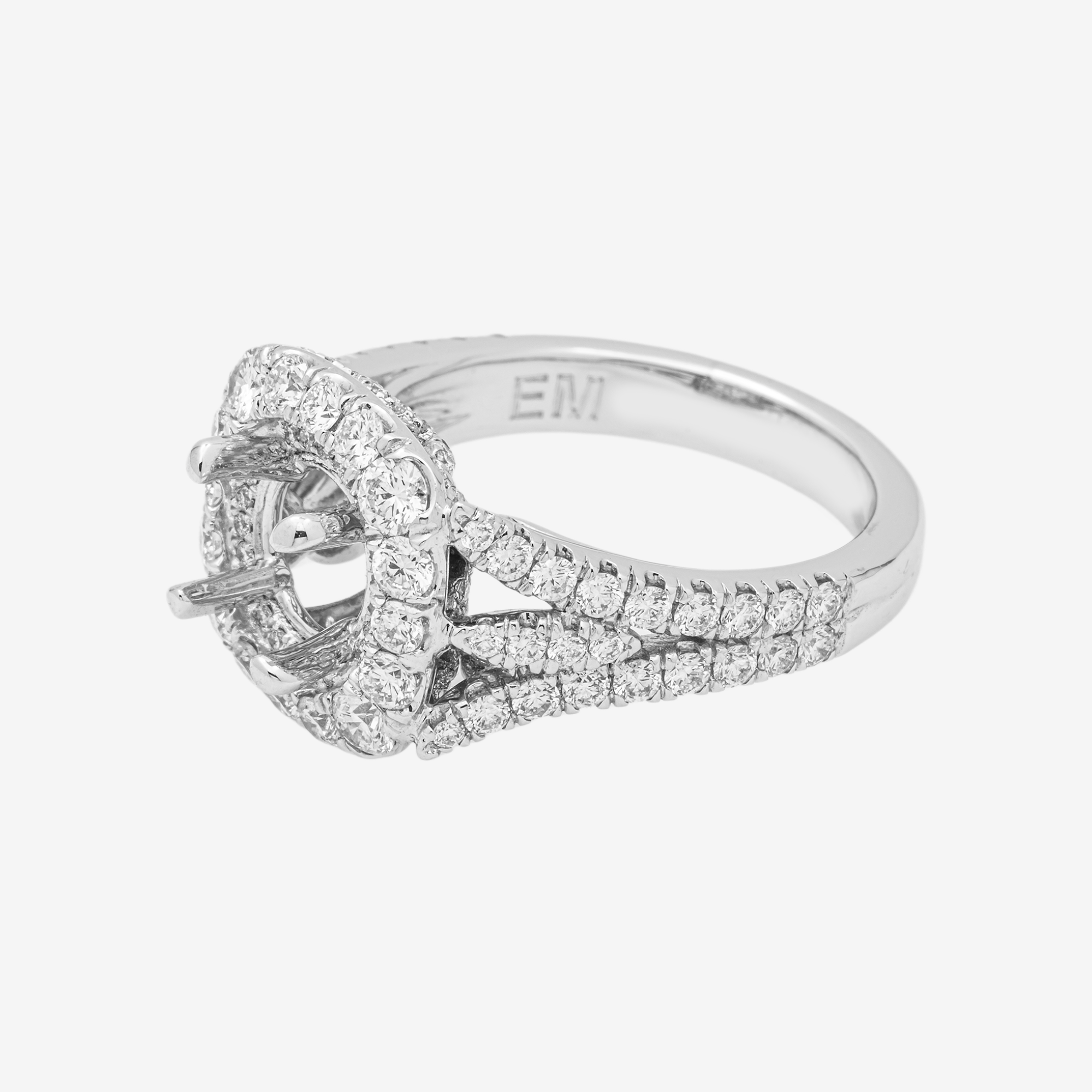 14K ROUNDED SQUARE DIAMOND ENGAGEMENT RING MOUNTING IN WG 1.7 CT DIAMONDS