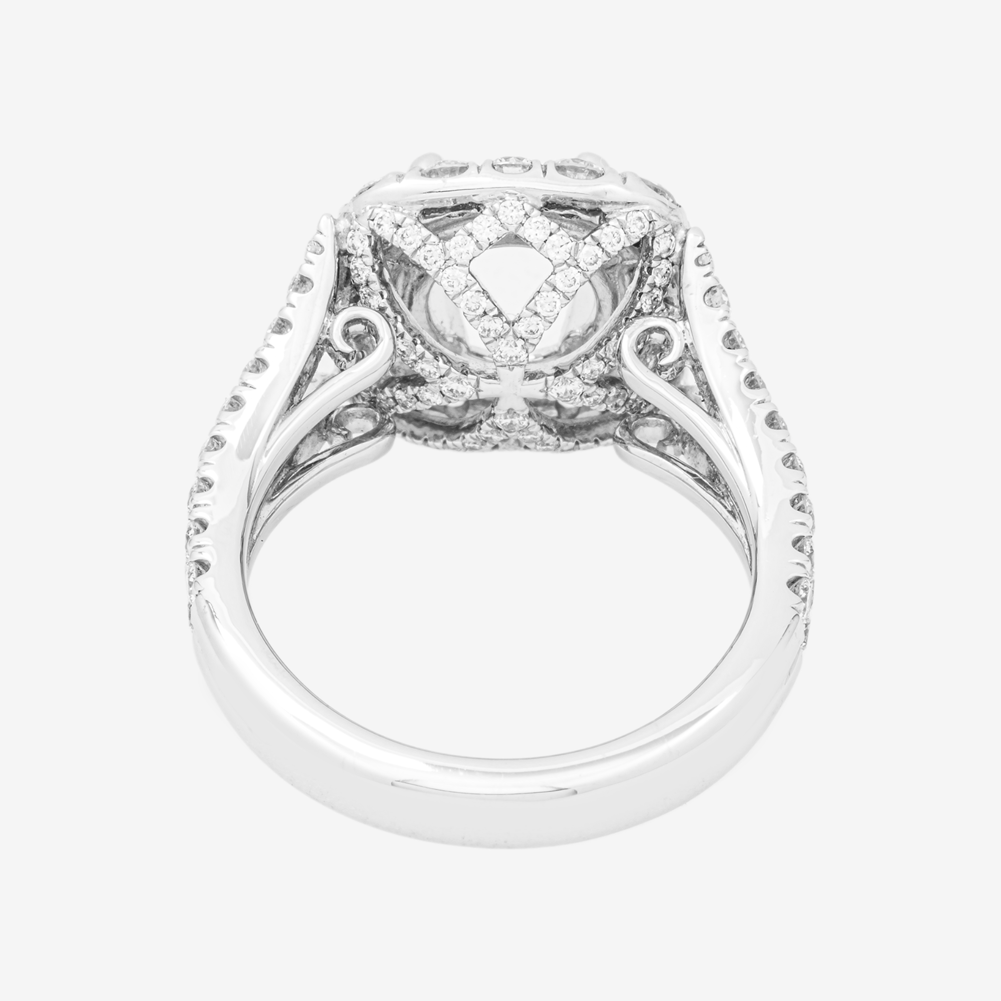 14K ROUNDED SQUARE DIAMOND ENGAGEMENT RING MOUNTING IN WG 1.7 CT DIAMONDS
