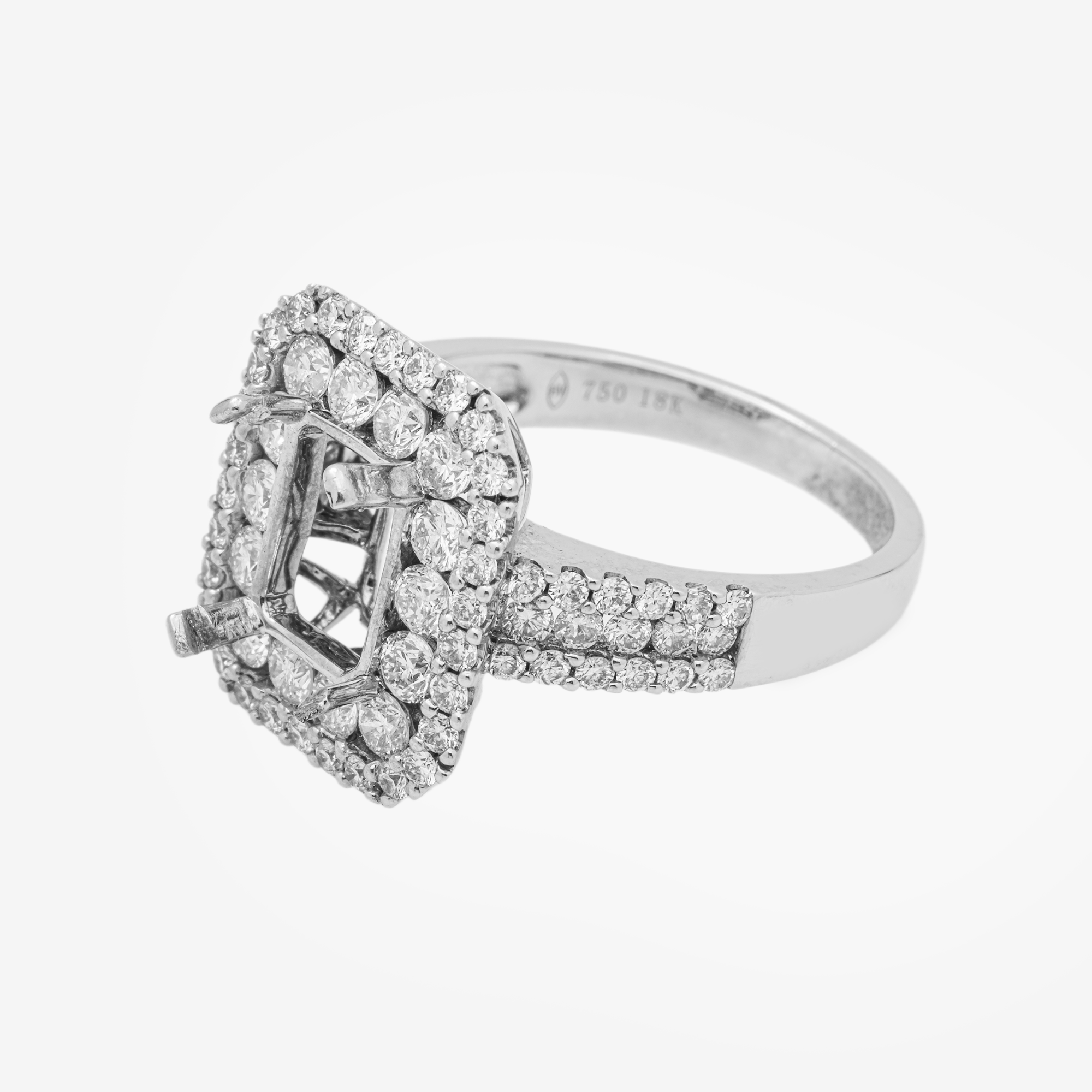 18K SQUARE DIAMOND ENGAGEMENT RING MOUNTING IN WG 2 CT DIAMONDS