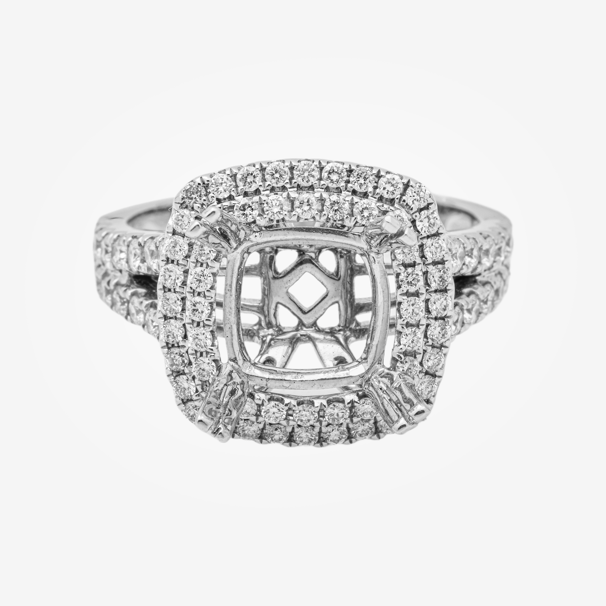 18K ROUNDED SQUARE DIAMOND ENGAGEMENT RING MOUNTING IN WG 1.6 CT DIAMONDS