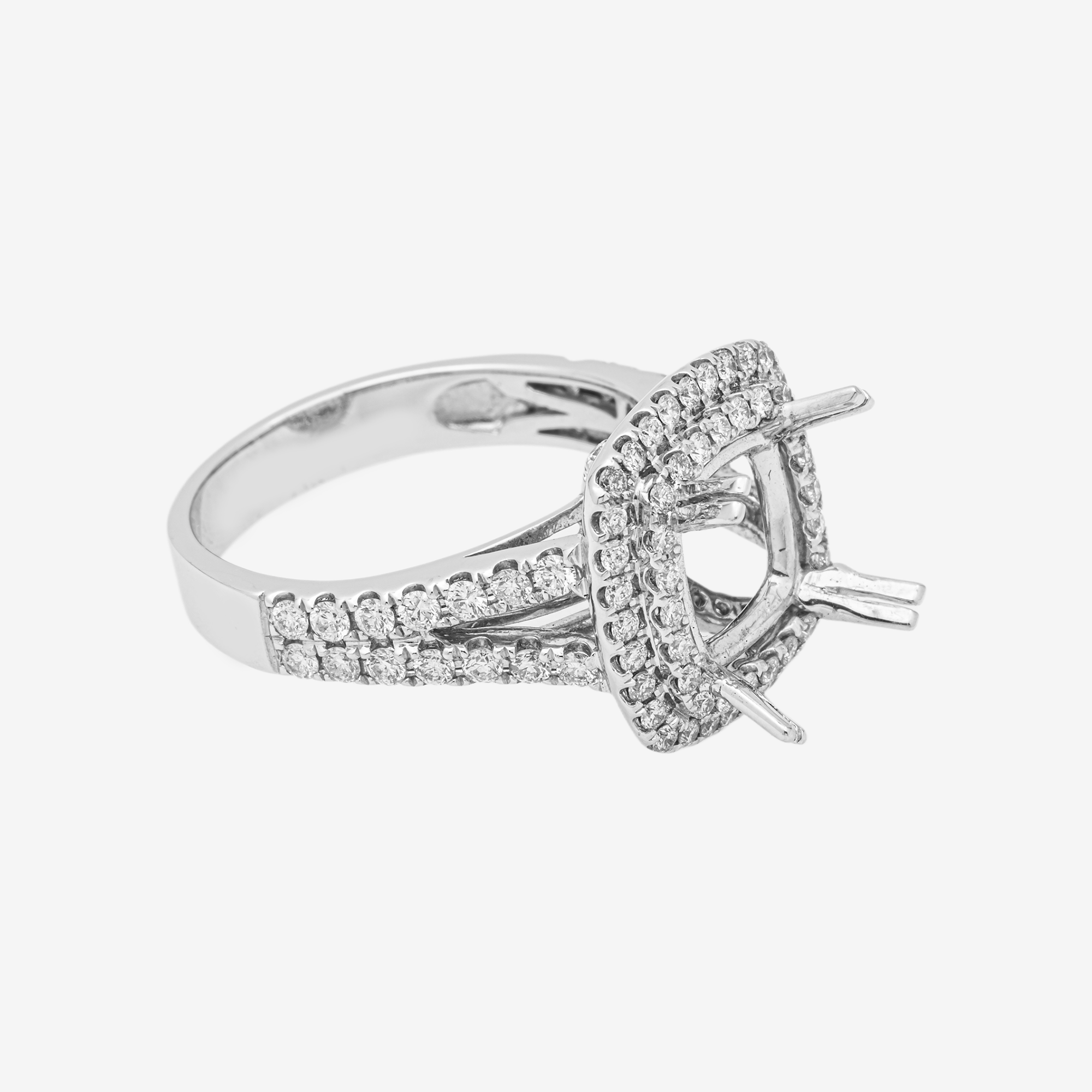 18K ROUNDED SQUARE DIAMOND ENGAGEMENT RING MOUNTING IN WG 1.6 CT DIAMONDS