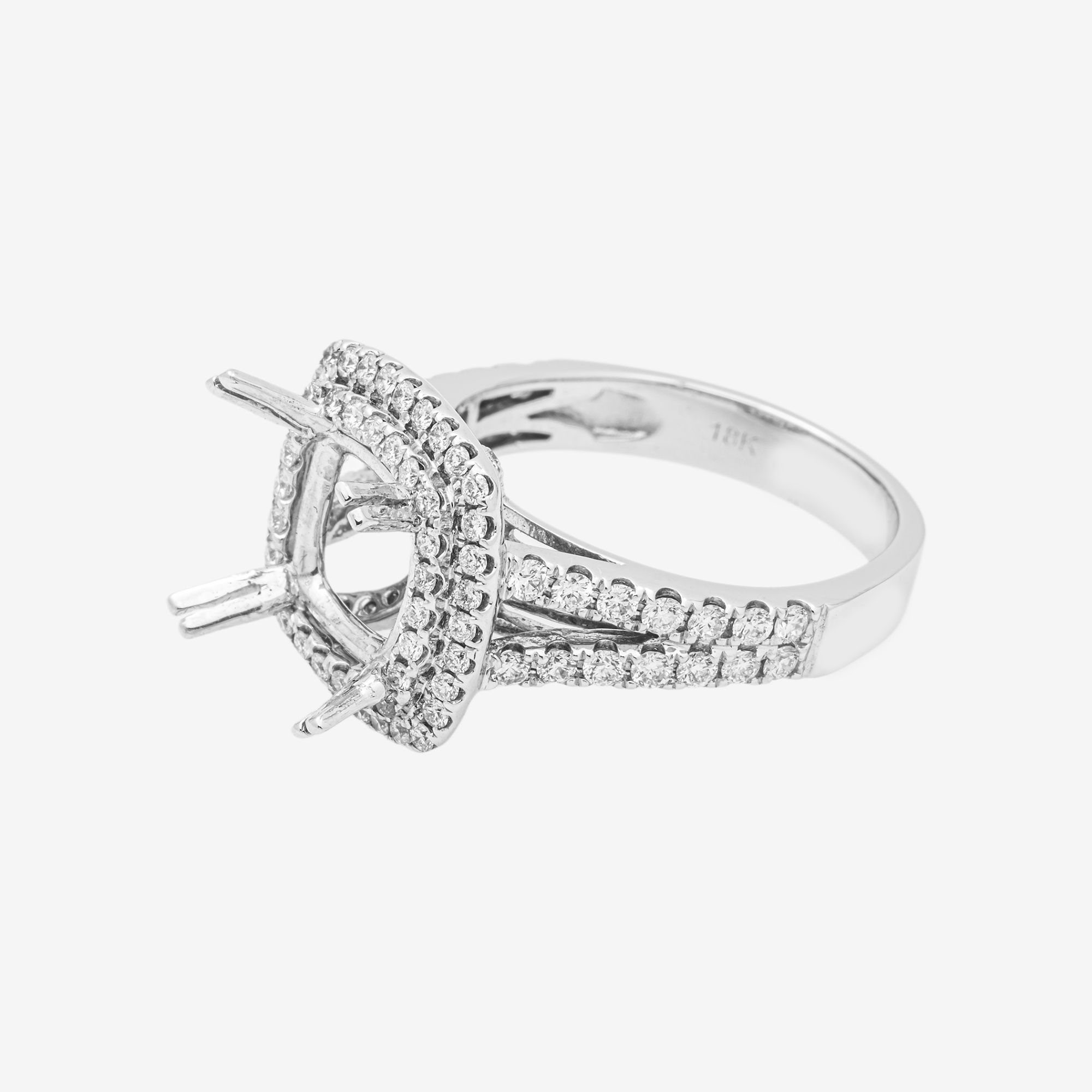 18K ROUNDED SQUARE DIAMOND ENGAGEMENT RING MOUNTING IN WG 1.6 CT DIAMONDS