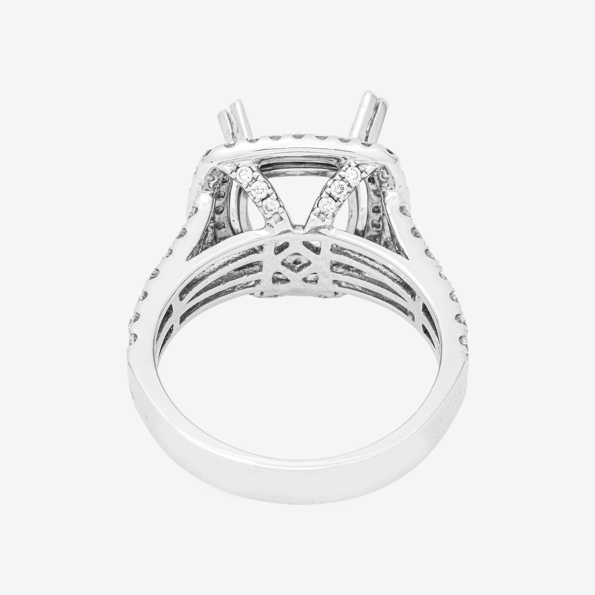 18K ROUNDED SQUARE DIAMOND ENGAGEMENT RING MOUNTING IN WG 1.6 CT DIAMONDS