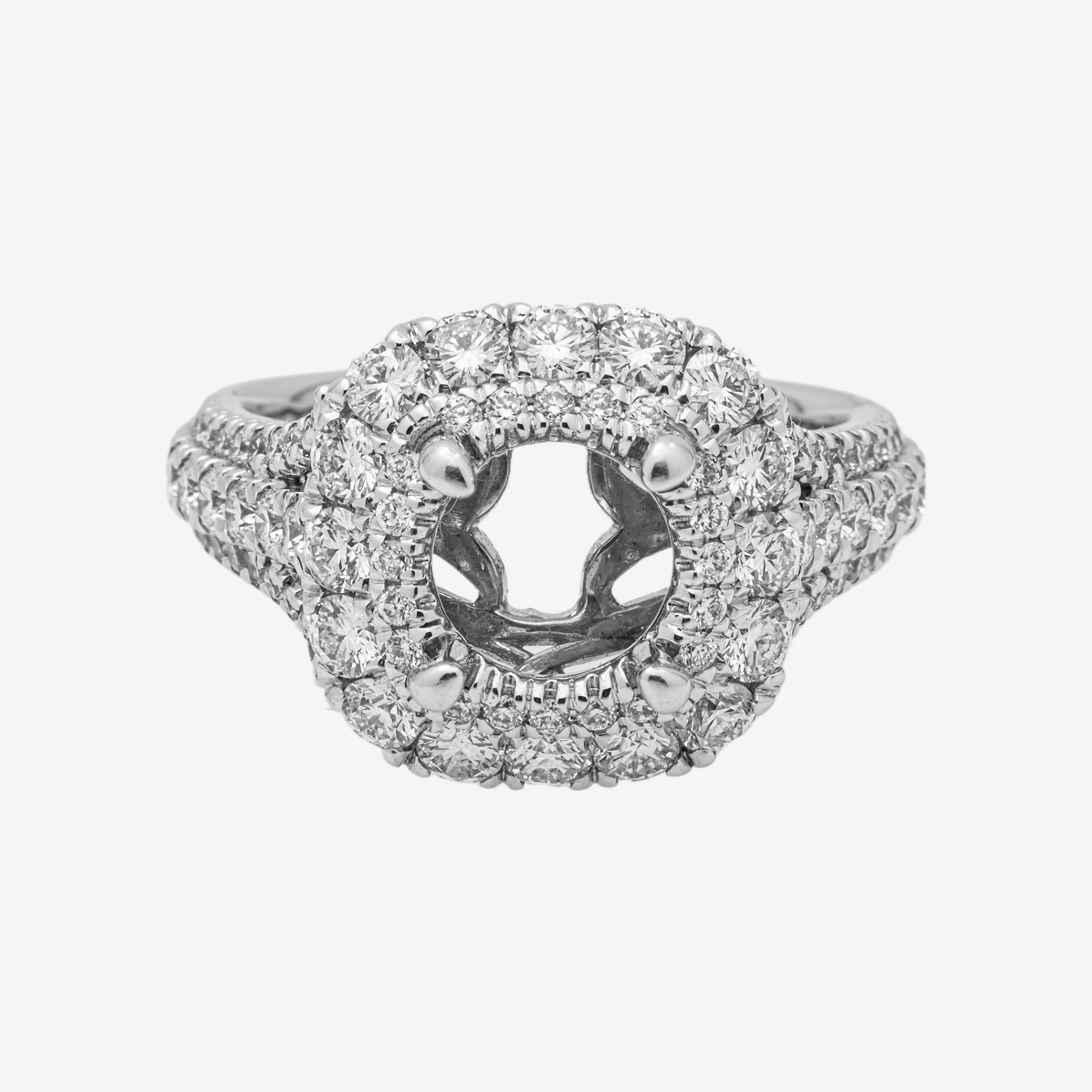 14K ROUNDED SQUARE DIAMOND ENGAGEMENT RING MOUNTING IN WG 1.63 CT DIAMONDS