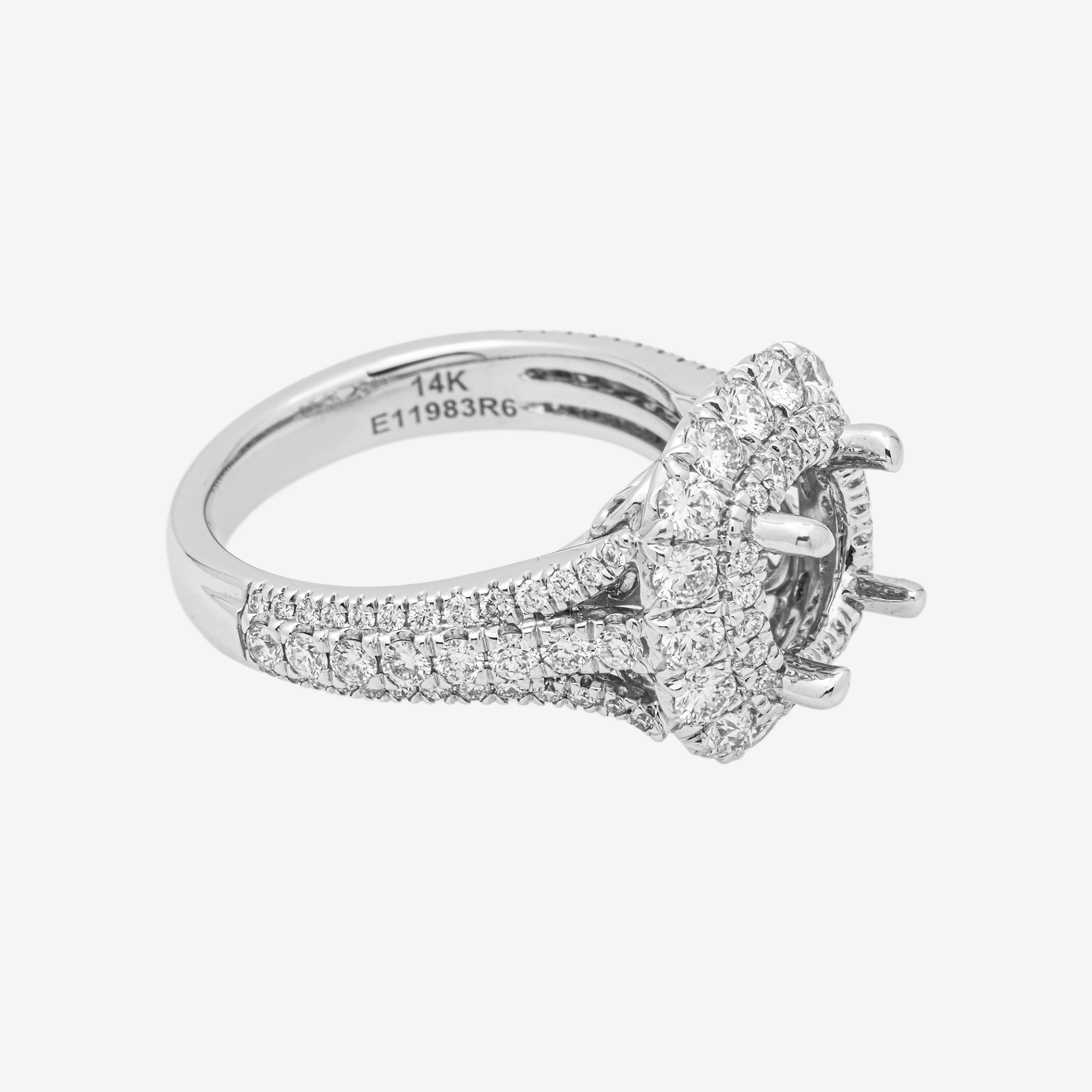 14K ROUNDED SQUARE DIAMOND ENGAGEMENT RING MOUNTING IN WG 1.63 CT DIAMONDS
