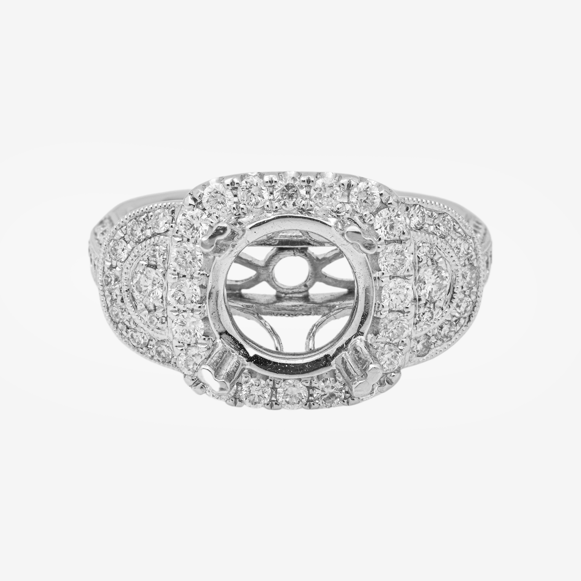 18K ROUNDED SQUARE DIAMOND ENGAGEMENT RING MOUNTING IN WG 2.5 CT DIAMONDS