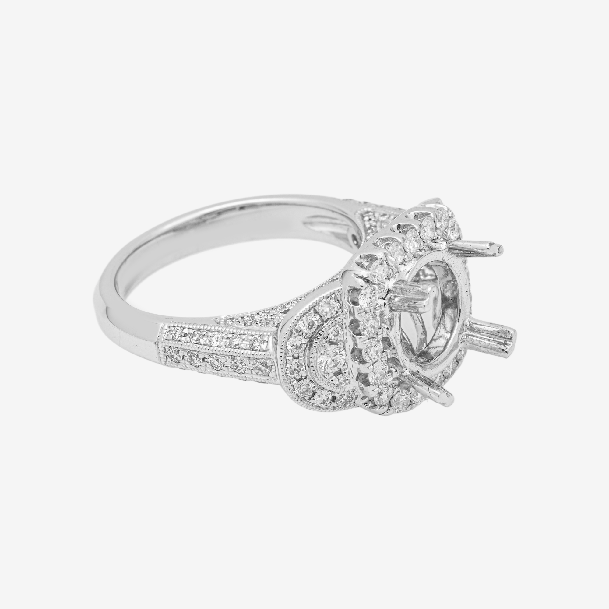 18K ROUNDED SQUARE DIAMOND ENGAGEMENT RING MOUNTING IN WG 2.5 CT DIAMONDS