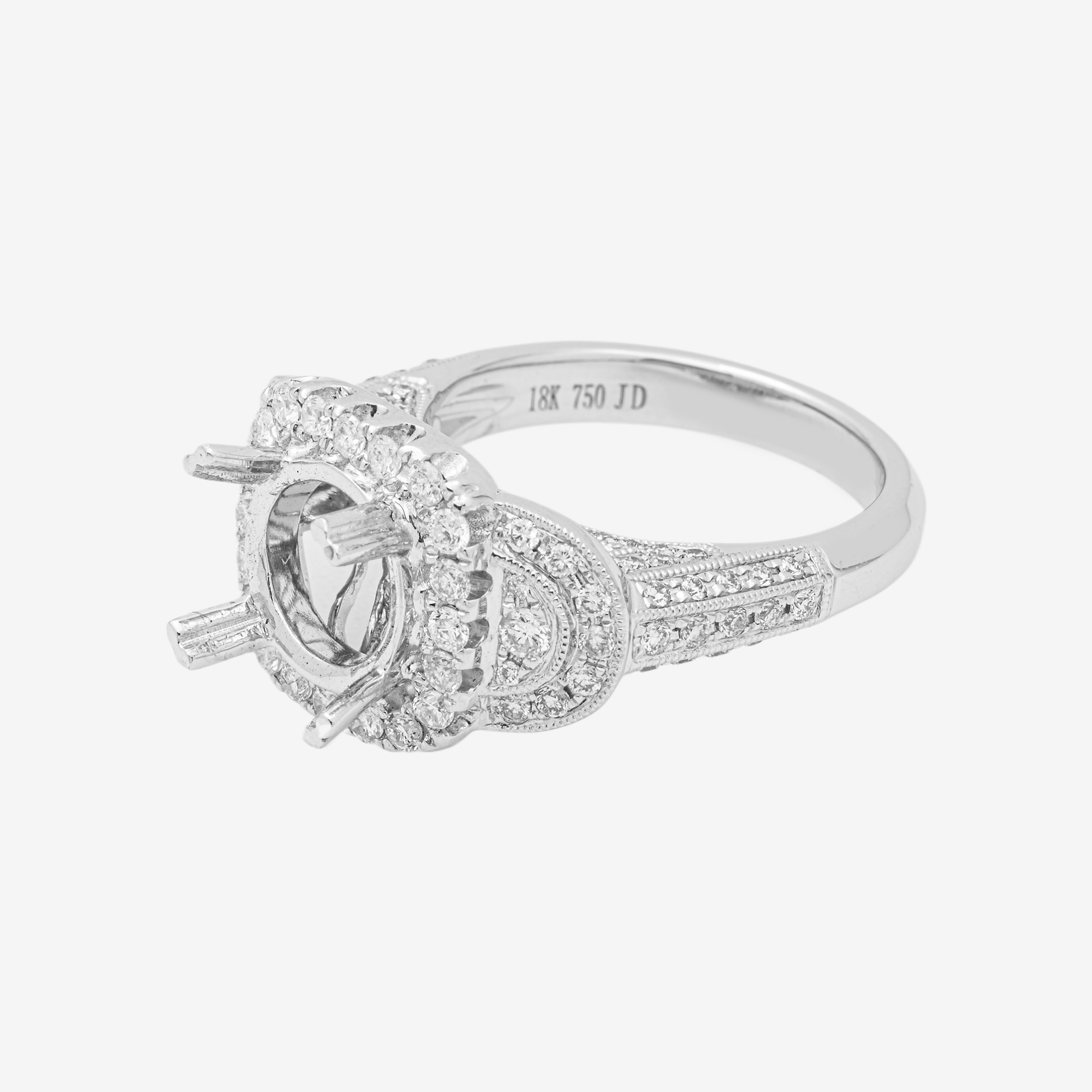 18K ROUNDED SQUARE DIAMOND ENGAGEMENT RING MOUNTING IN WG 2.5 CT DIAMONDS