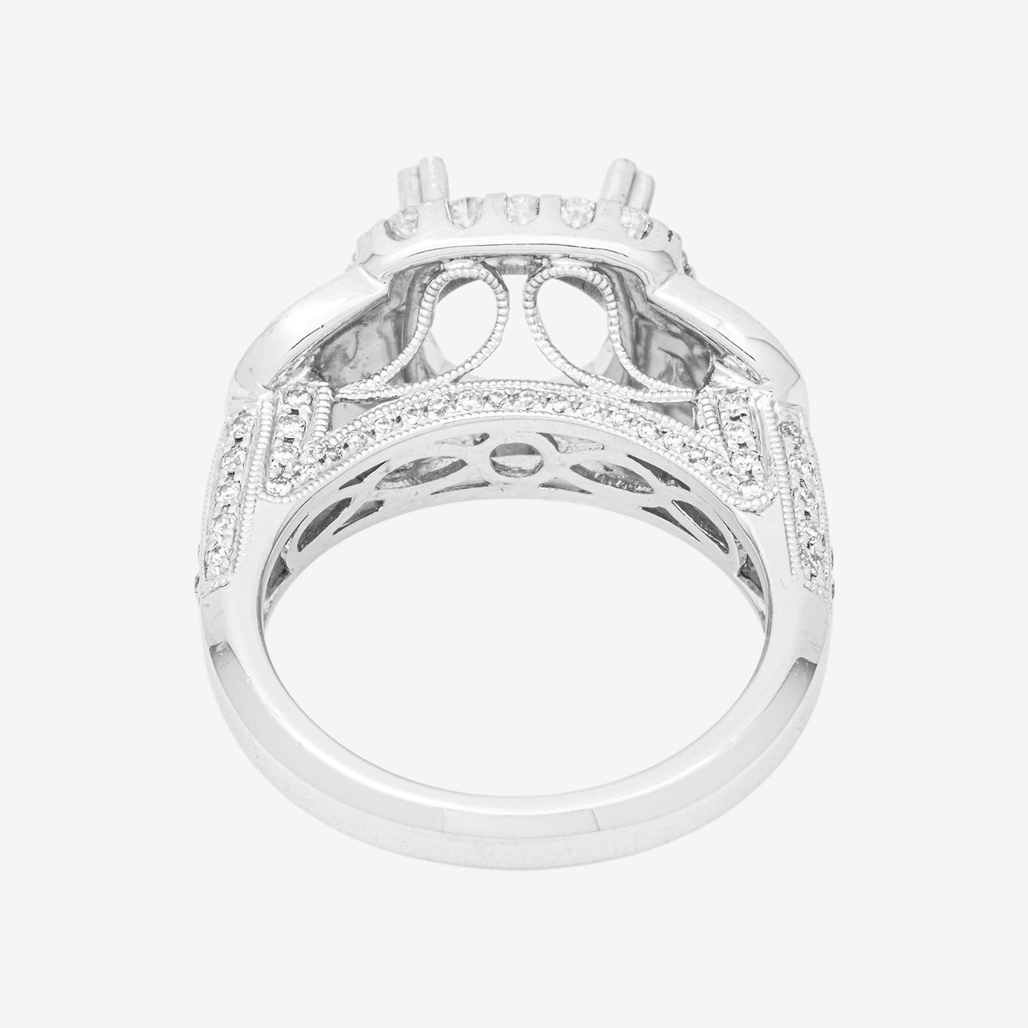 18K ROUNDED SQUARE DIAMOND ENGAGEMENT RING MOUNTING IN WG 2.5 CT DIAMONDS