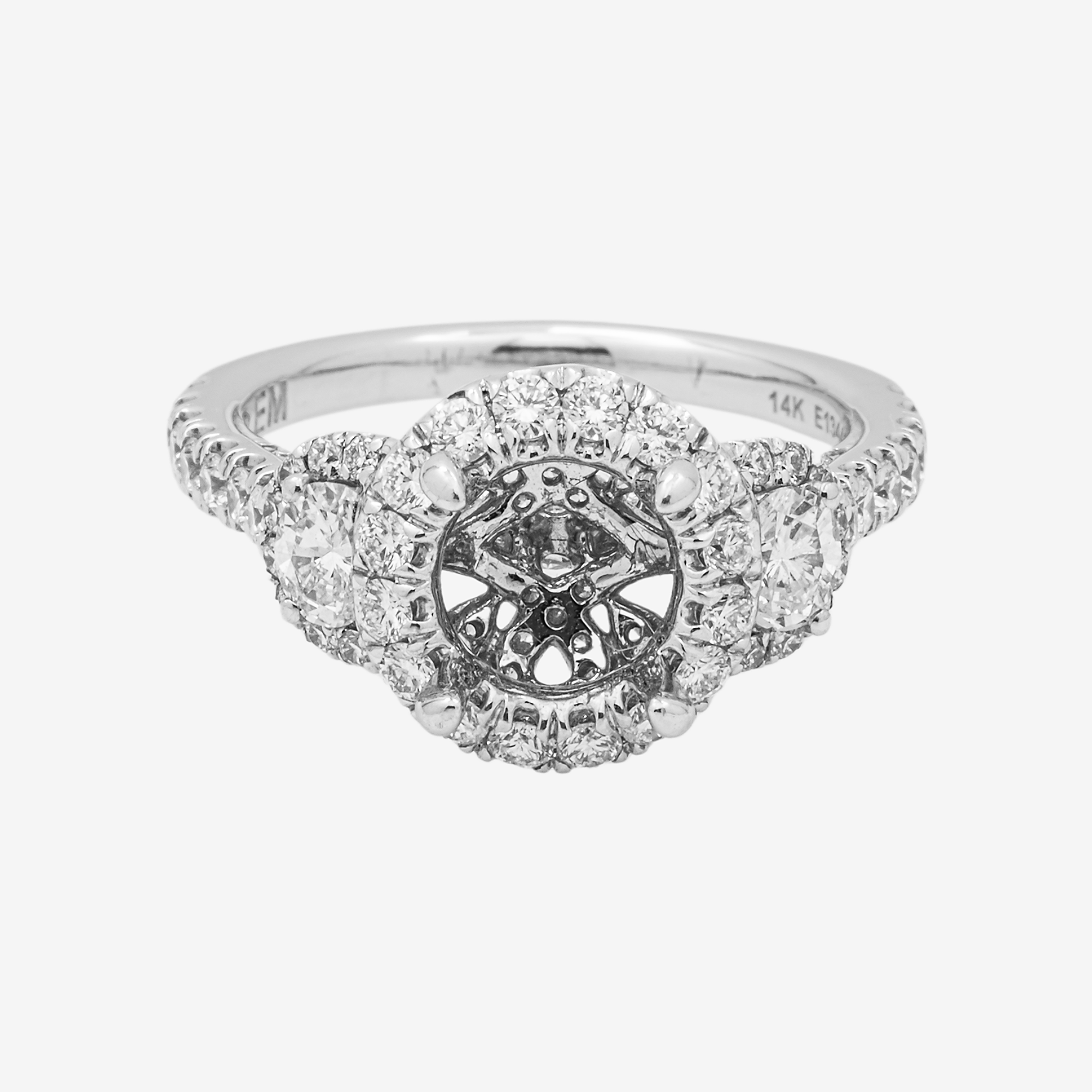 14K ROUND ENGAGEMENT RING MOUNTING IN WG 1.66CT DIAMONDS