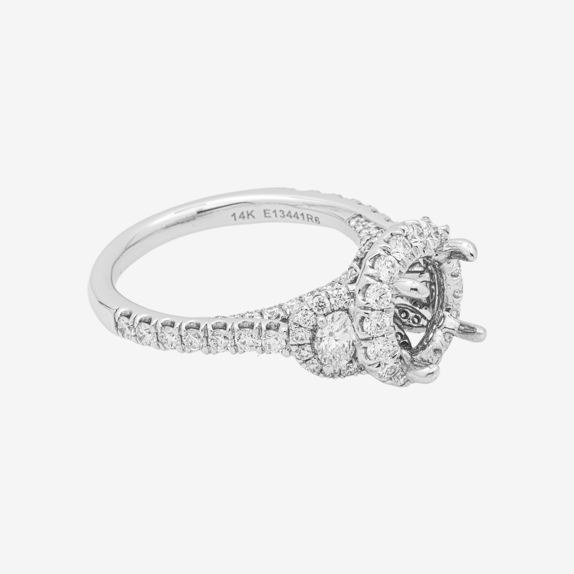 14K ROUND ENGAGEMENT RING MOUNTING IN WG 1.66CT DIAMONDS