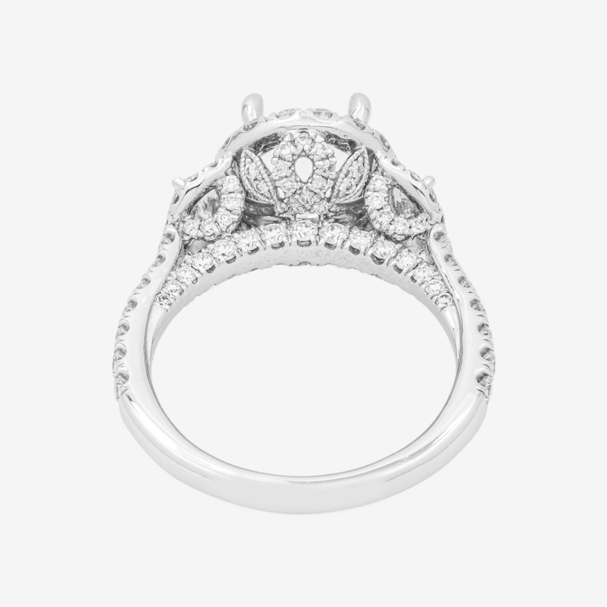 14K ROUND ENGAGEMENT RING MOUNTING IN WG 1.66CT DIAMONDS