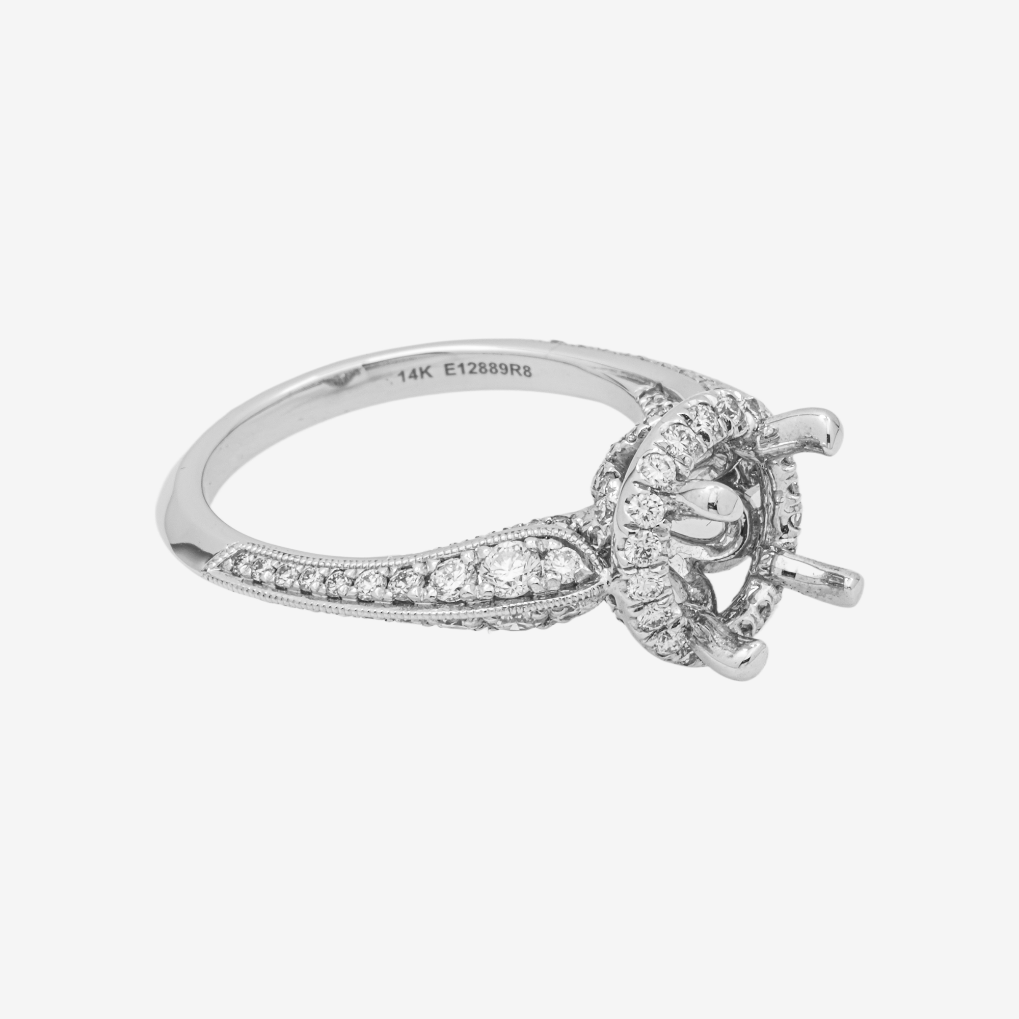 14K ROUND ENGAGEMENT RING MOUNTING IN WG 1.1CT DIAMONDS