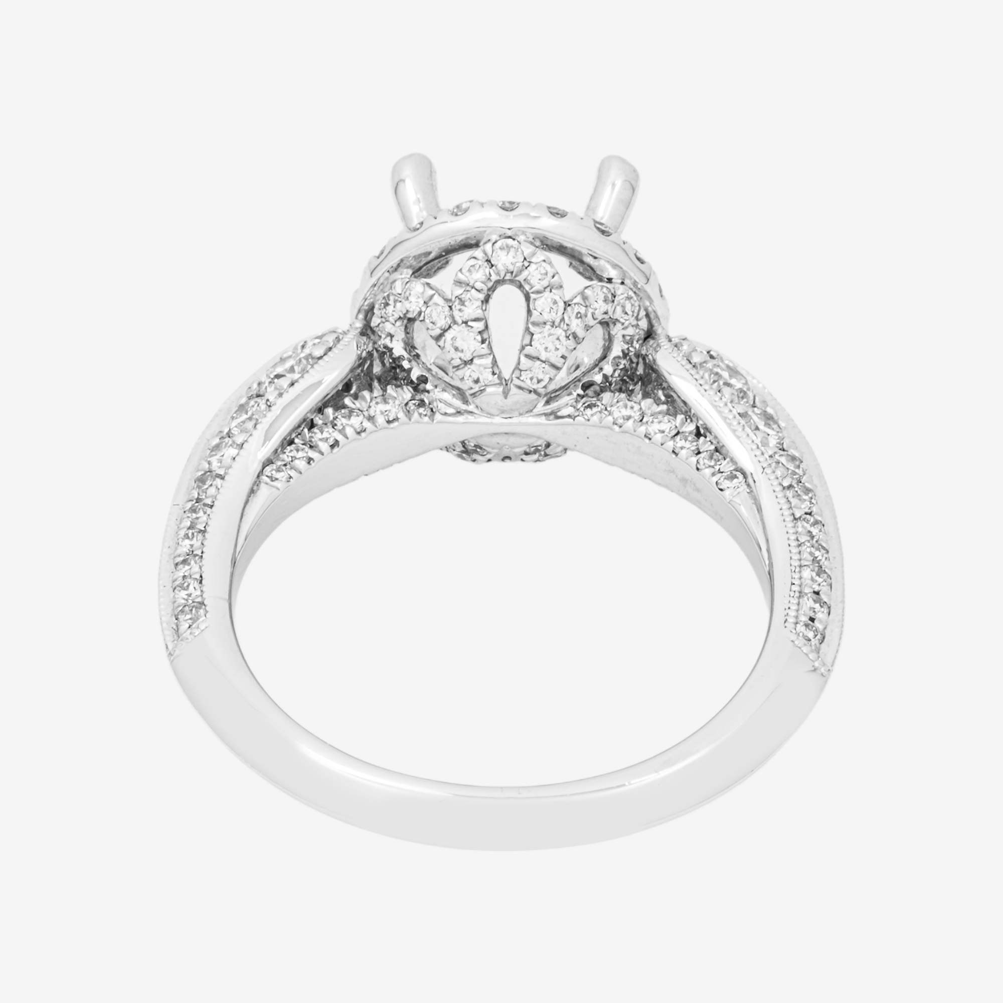 14K ROUND ENGAGEMENT RING MOUNTING IN WG 1.1CT DIAMONDS