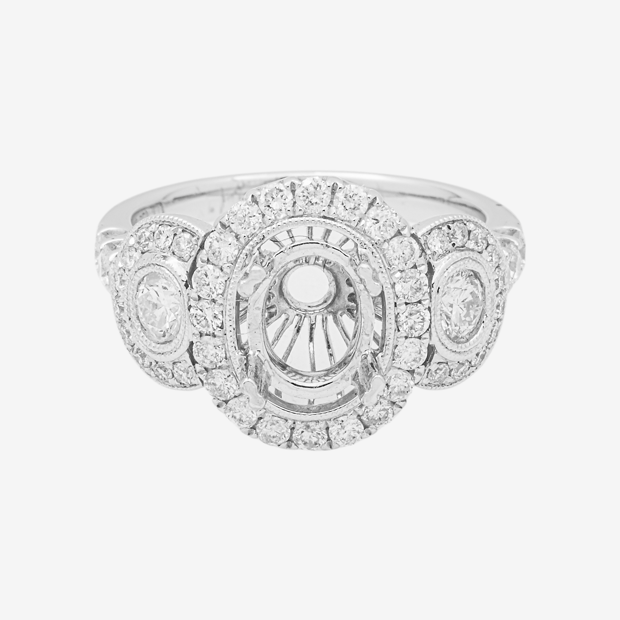 18K ROUND ENGAGEMENT RING MOUNTING IN WG 1.25CT DIAMONDS