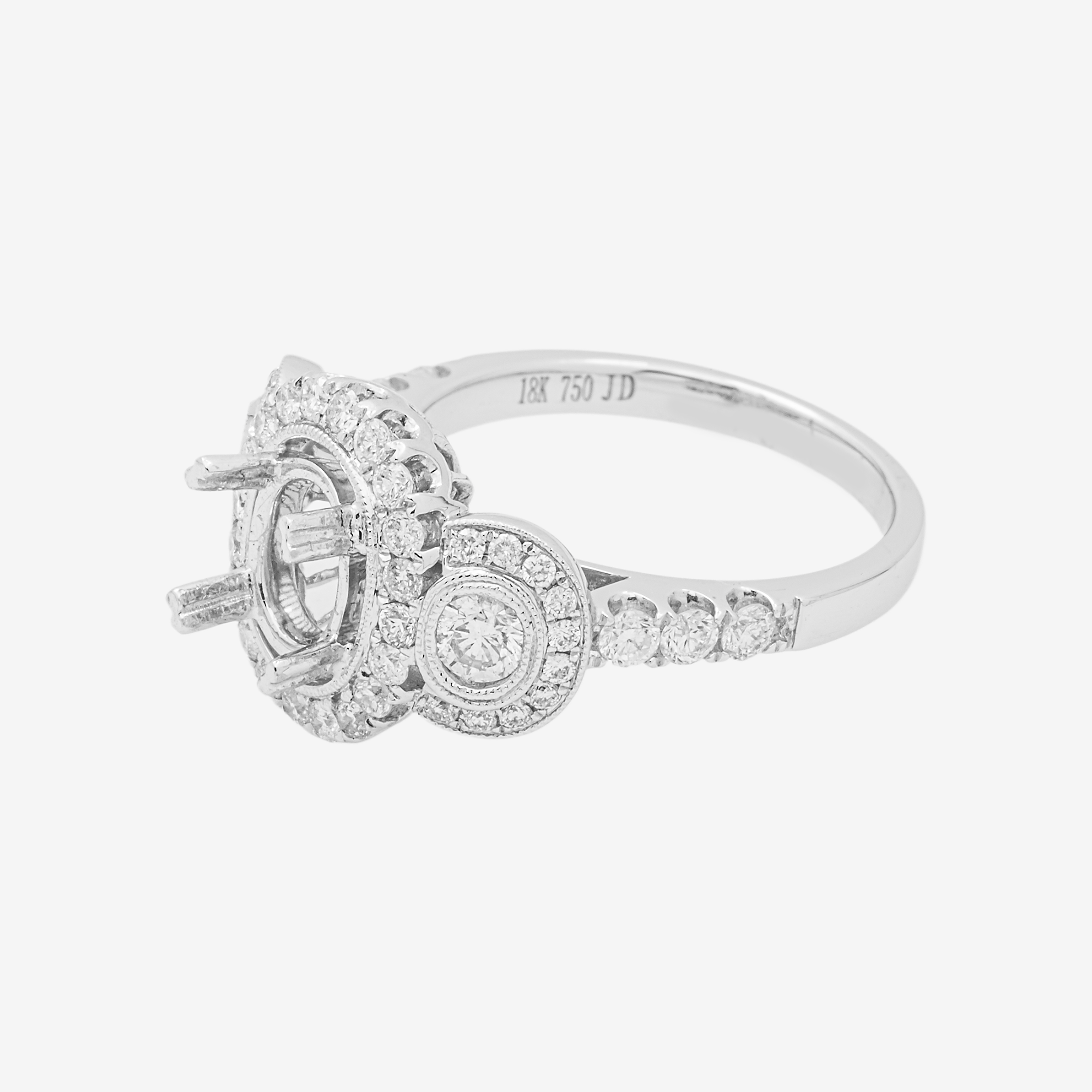 18K ROUND ENGAGEMENT RING MOUNTING IN WG 1.25CT DIAMONDS