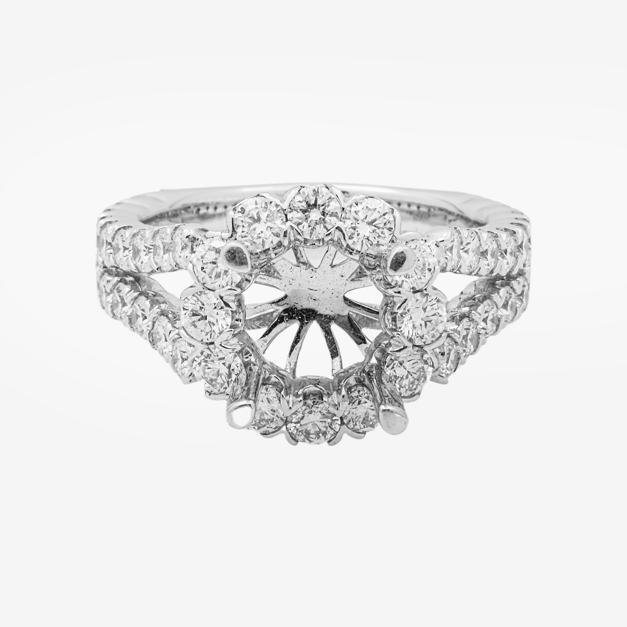 14K ROUND ENGAGEMENT RING MOUNTING IN WG 2.1CT DIAMONDS