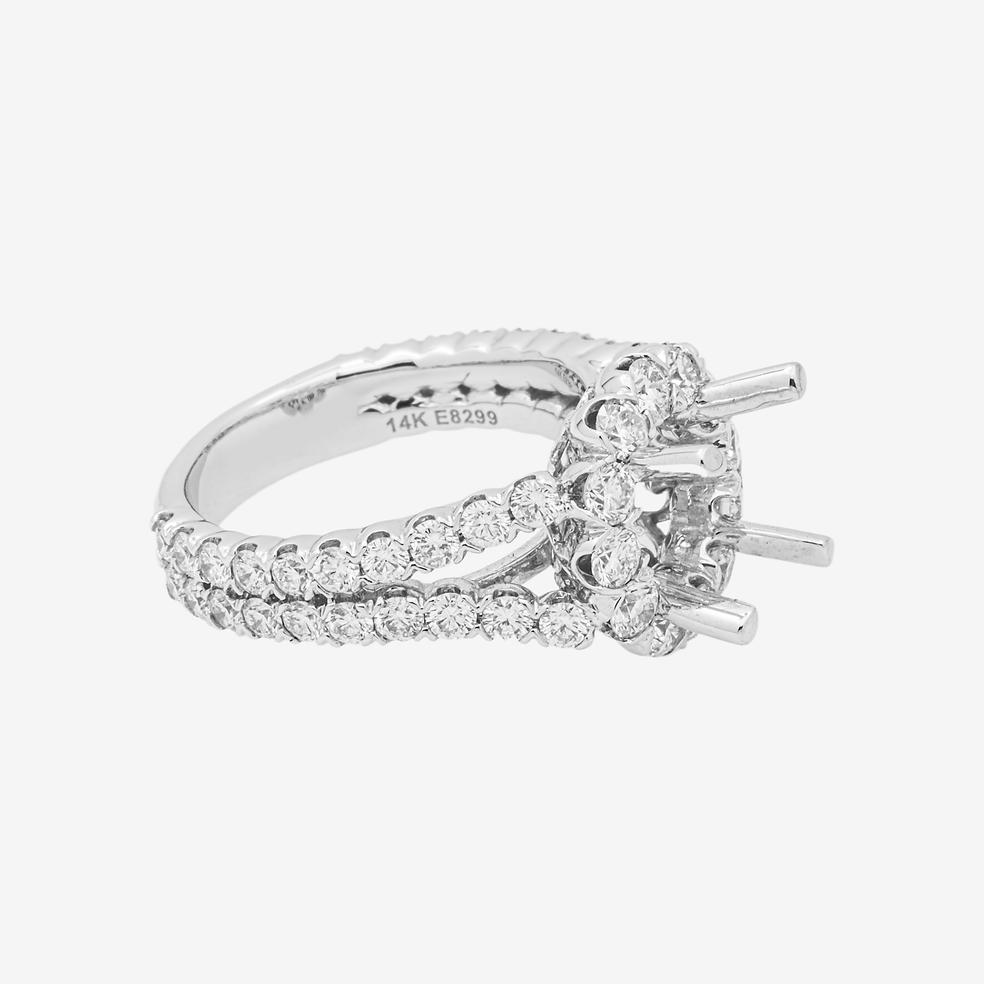 14K ROUND ENGAGEMENT RING MOUNTING IN WG 2.1CT DIAMONDS