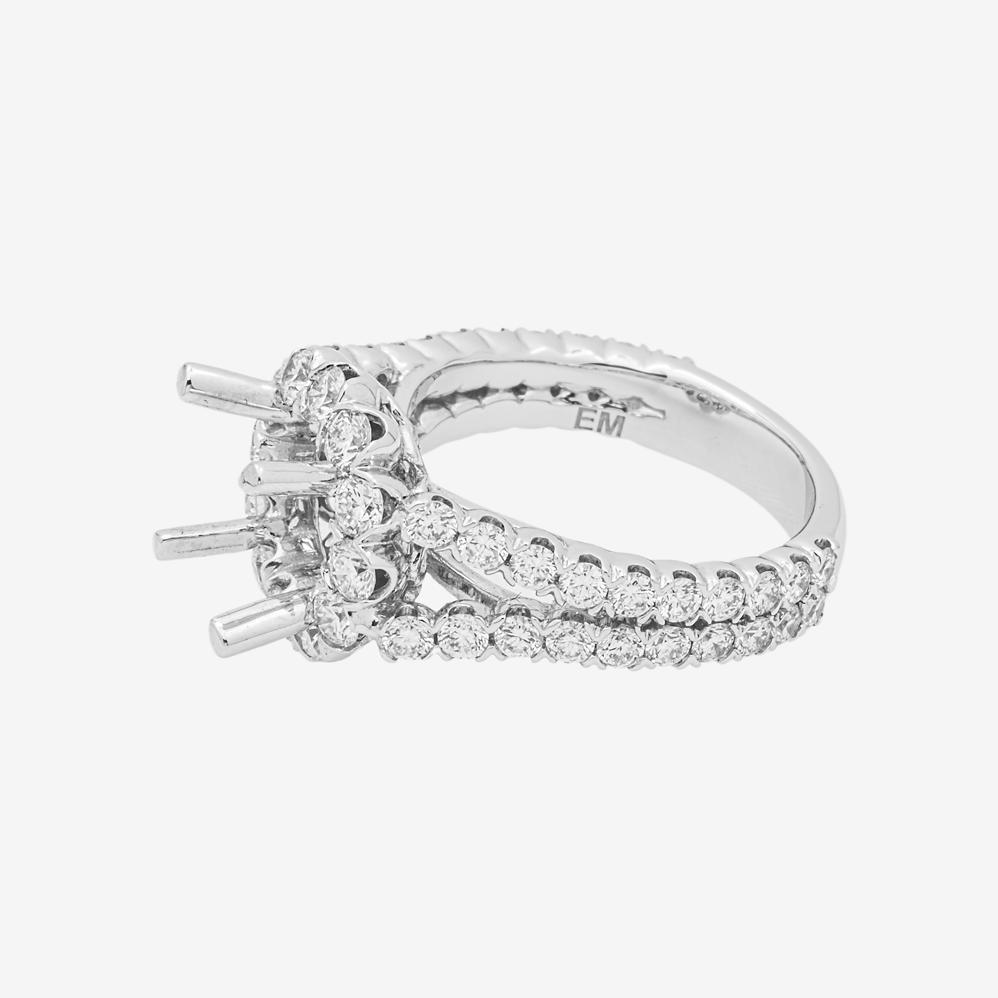 14K ROUND ENGAGEMENT RING MOUNTING IN WG 2.1CT DIAMONDS