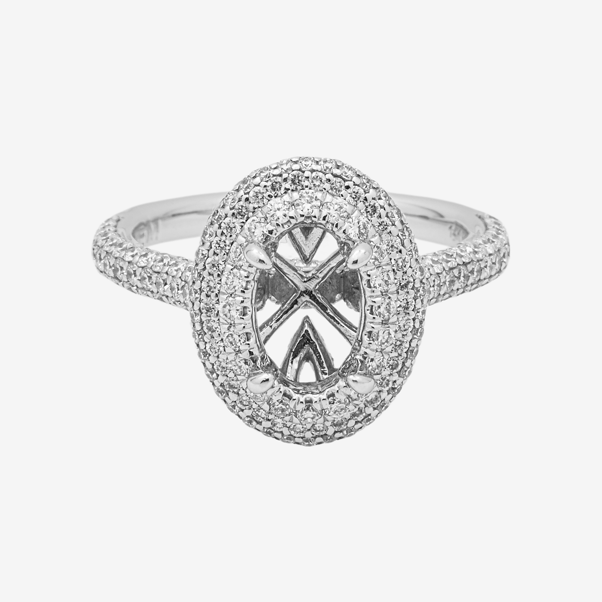 14K ROUND ENGAGEMENT RING MOUNTING IN WG 1.45CT DIAMONDS