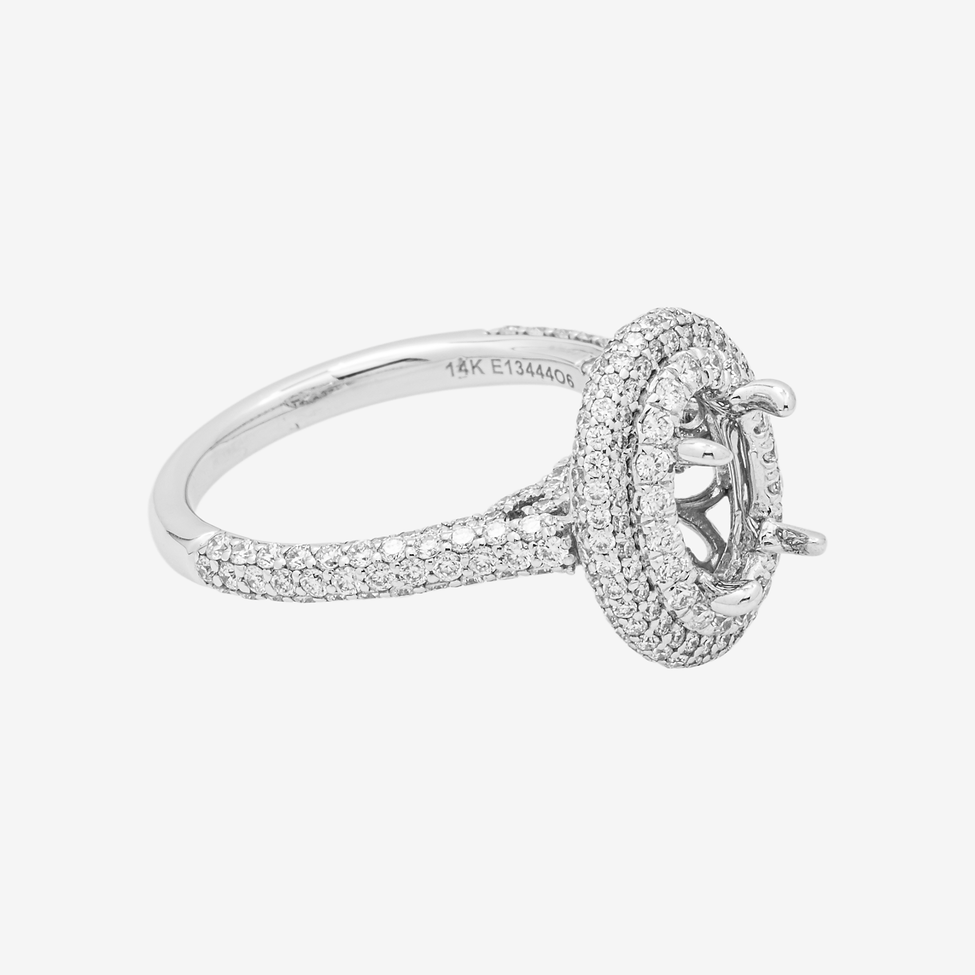 14K ROUND ENGAGEMENT RING MOUNTING IN WG 1.45CT DIAMONDS
