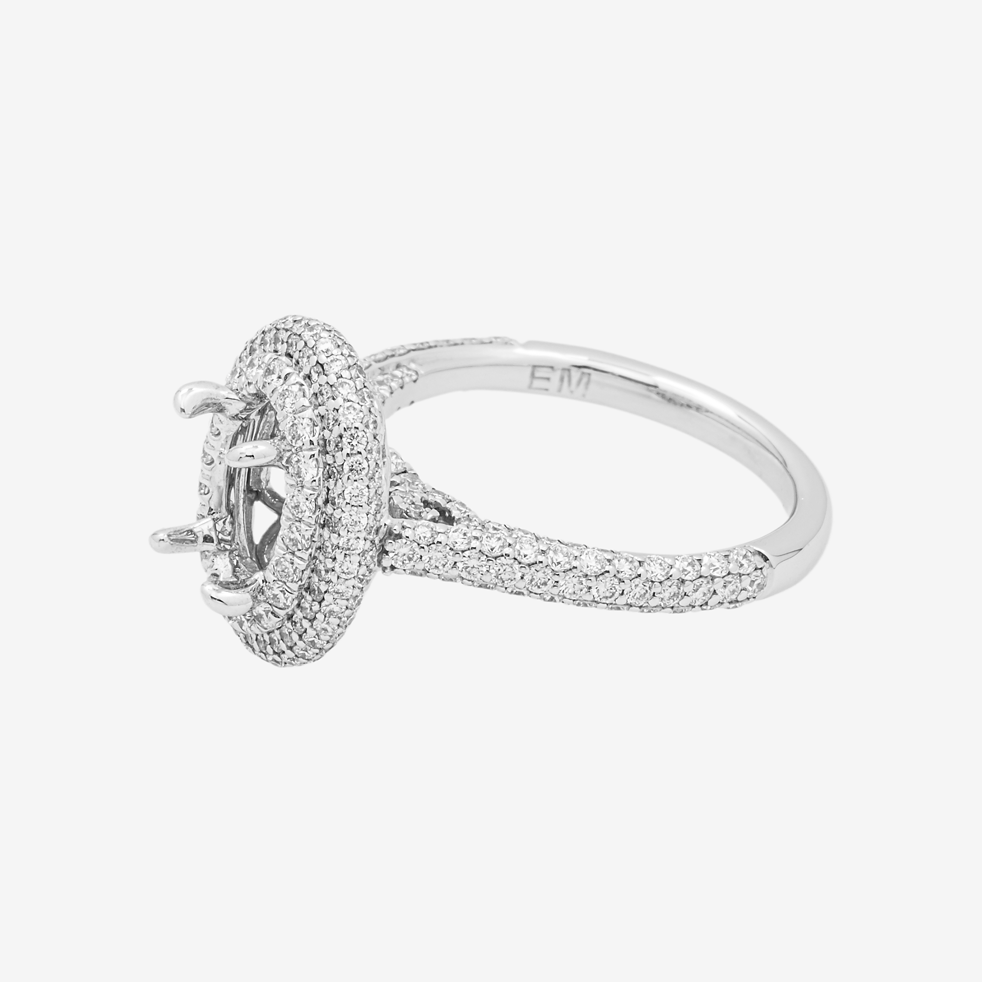 14K ROUND ENGAGEMENT RING MOUNTING IN WG 1.45CT DIAMONDS